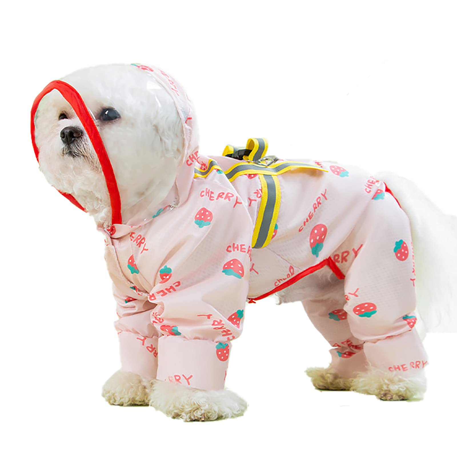 Waterproof Dog Raincoat with Cute Fruit Print - Full-Cover Jumpsuit for Small & Medium Dogs - All Season Pet Poncho for Walking, Hiking & Outdoor Adventures