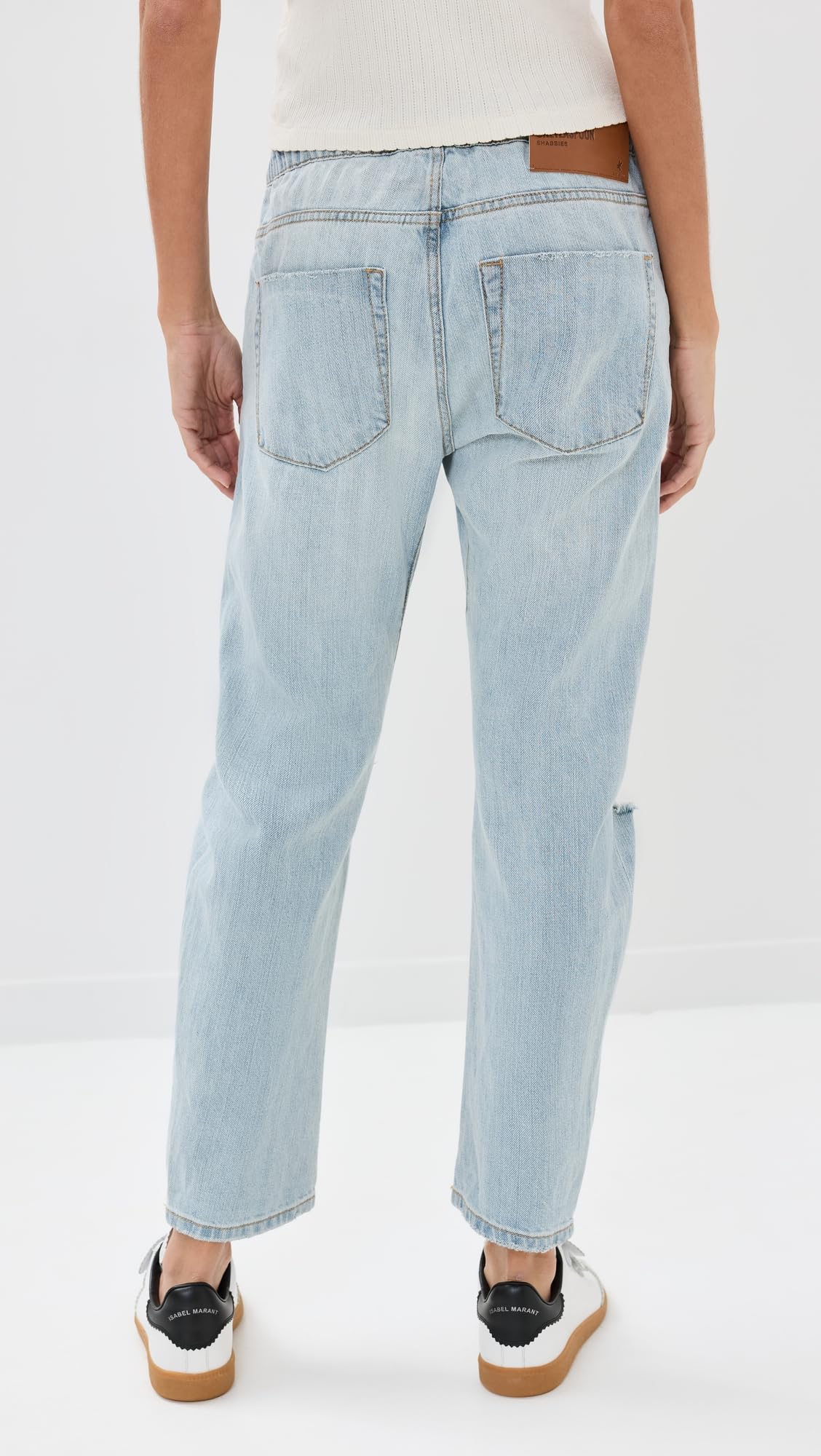 One Teaspoon Women's Shabbies Drawstring Boyfriend Jeans - High Waist Distressed Denim Pants for Casual Outfits & Streetwear Fashion