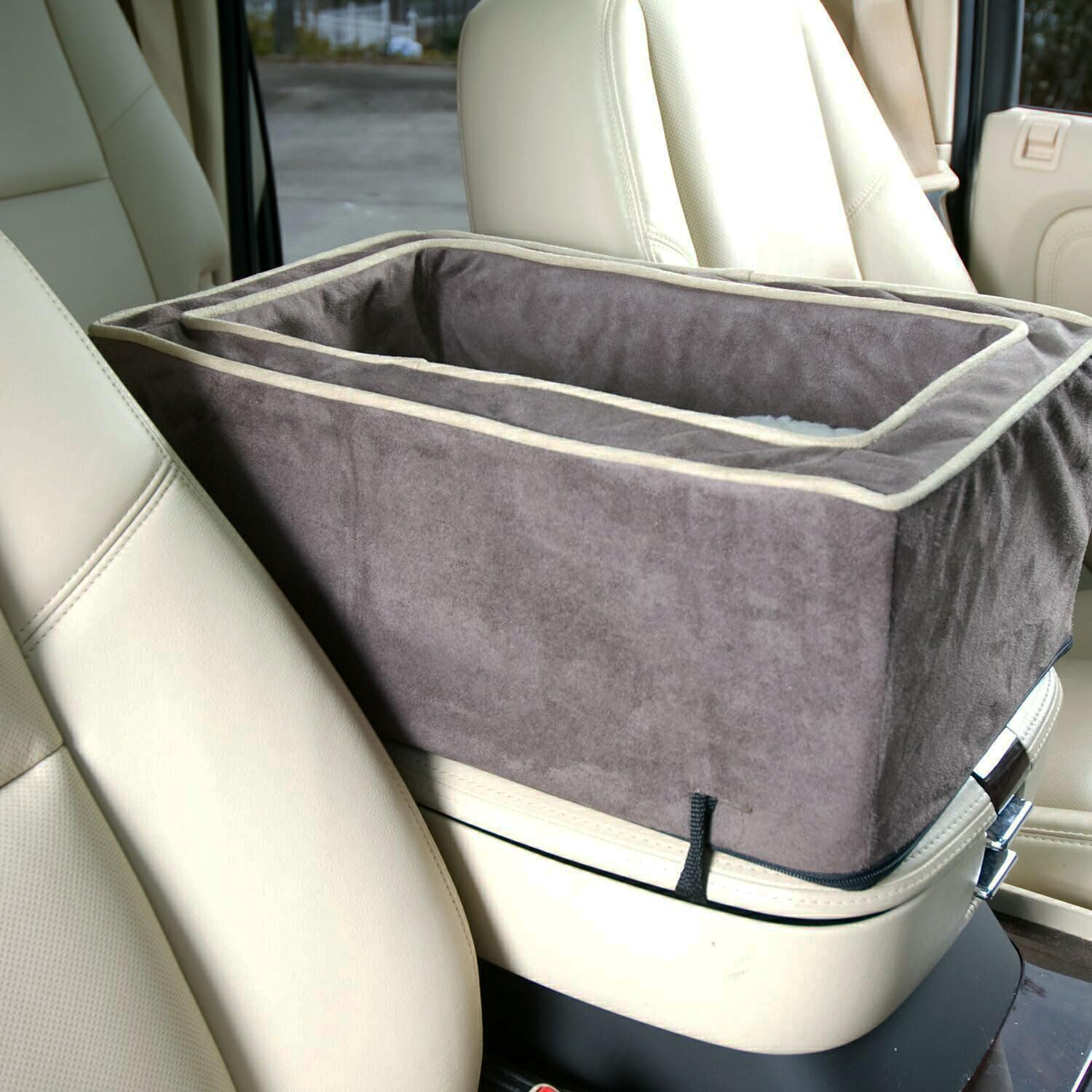 Snoozer Large Dark Chocolate Washable Dog Car Seat for Small Dogs Under 12 lbs - Center Console Pet Carrier with Harness Attachment for Cars, SUVs & Trucks - Comfortable & Secure Travel Bed for Road Trips & Daily Commutes