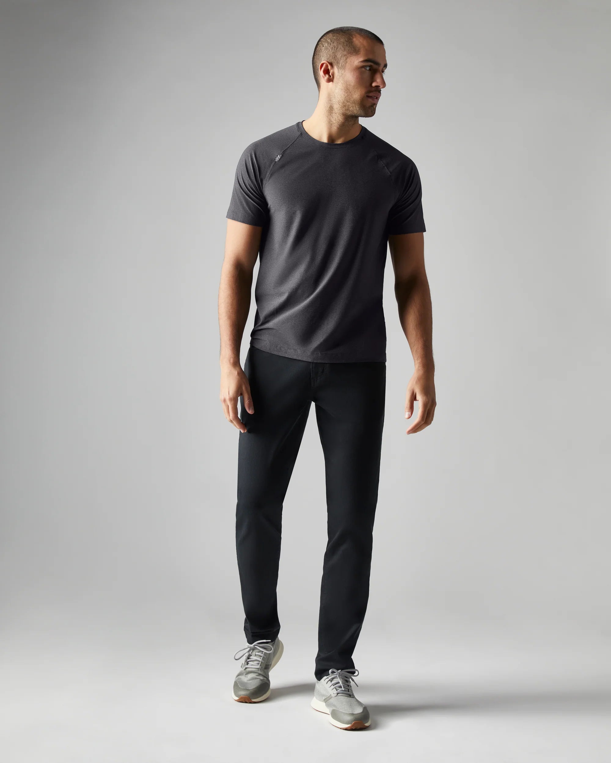 Rhone Men's Reign Trim Fit T-Shirt - Black Heather | Moisture-Wicking Performance Shirt for Gym, Running & Casual Wear