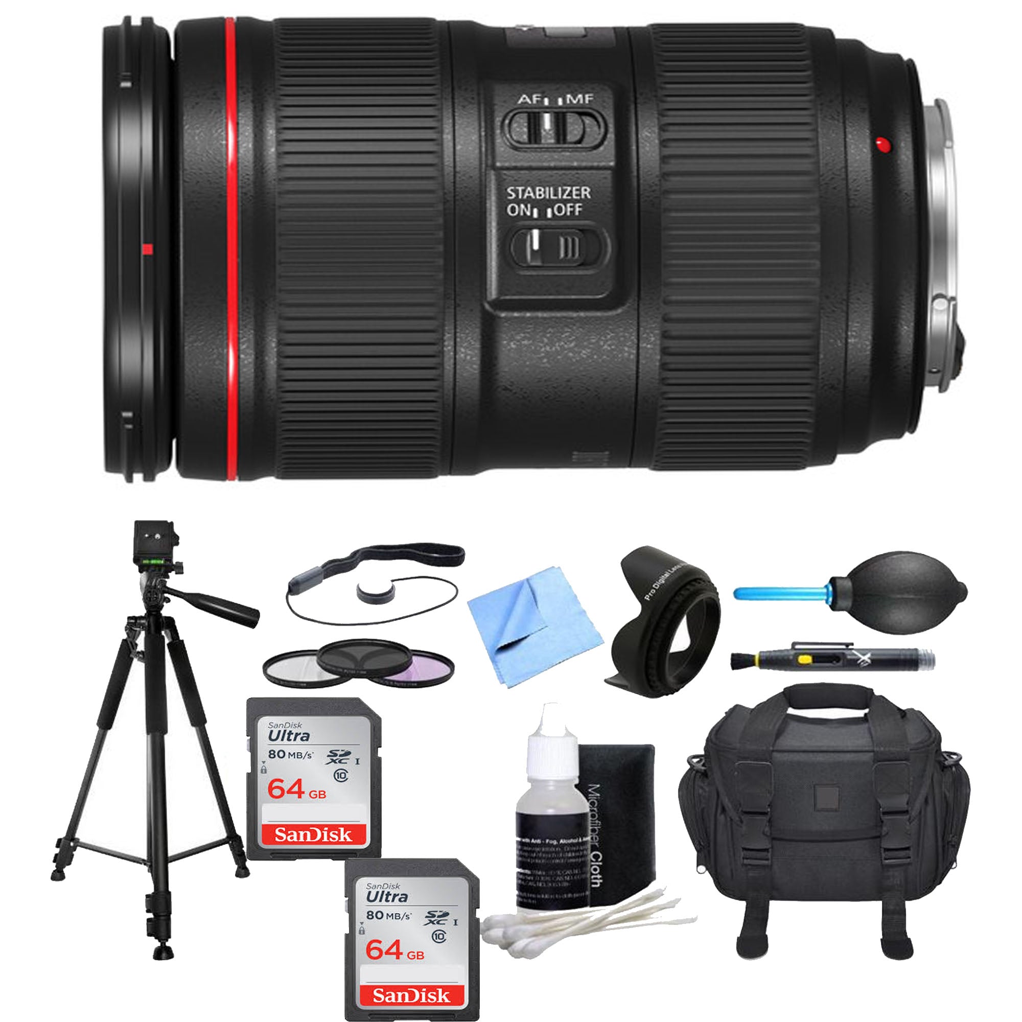 Canon EF 24-105mm f/4L IS II USM Lens for DSLR Cameras - Professional L Series Zoom Lens with Image Stabilizer & Ultra Sonic Motor - Includes 2x SanDisk 64GB Extreme PRO SD Memory Cards - Perfect for Travel, Portrait & Wedding Photography