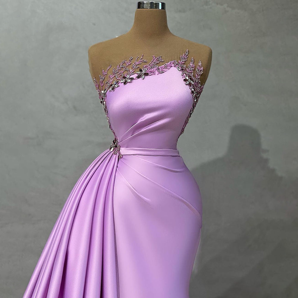 Elegant Beaded Lilac Mermaid Evening Gown for Women - Serene Hill Satin Party Dress 2025 | Perfect for Prom, Wedding Guest & Formal Events