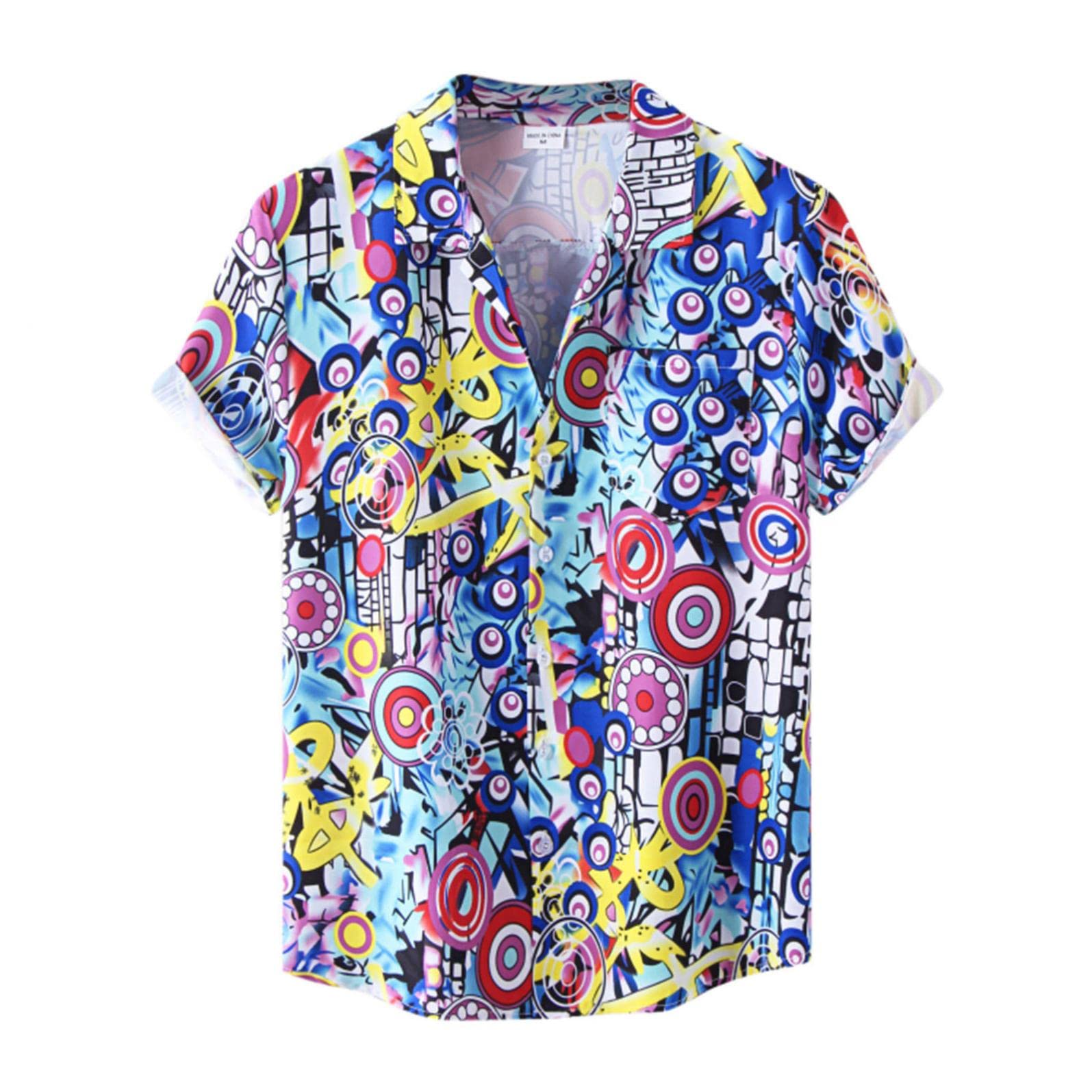 Men's Casual Short Sleeve Dinosaur Print Button-Down Shirts - Beach Vacation, Summer Outfits & Everyday Wear