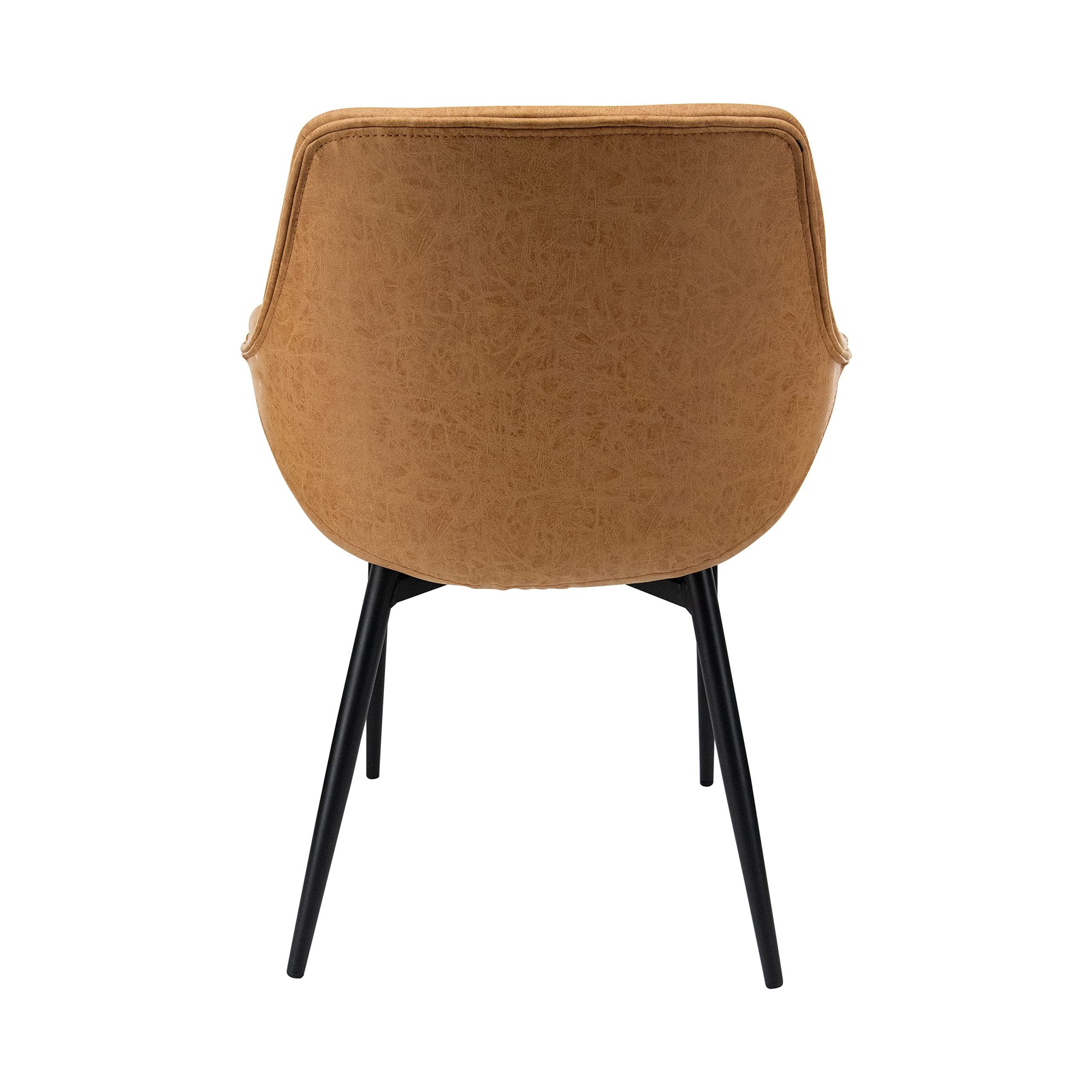 Modern Leather Dining Chairs Set of 2 - LeisureMod Markley Kitchen Armchairs with Sturdy Metal Legs in Light Brown - Perfect for Dining Room, Kitchen Island & Contemporary Home Decor