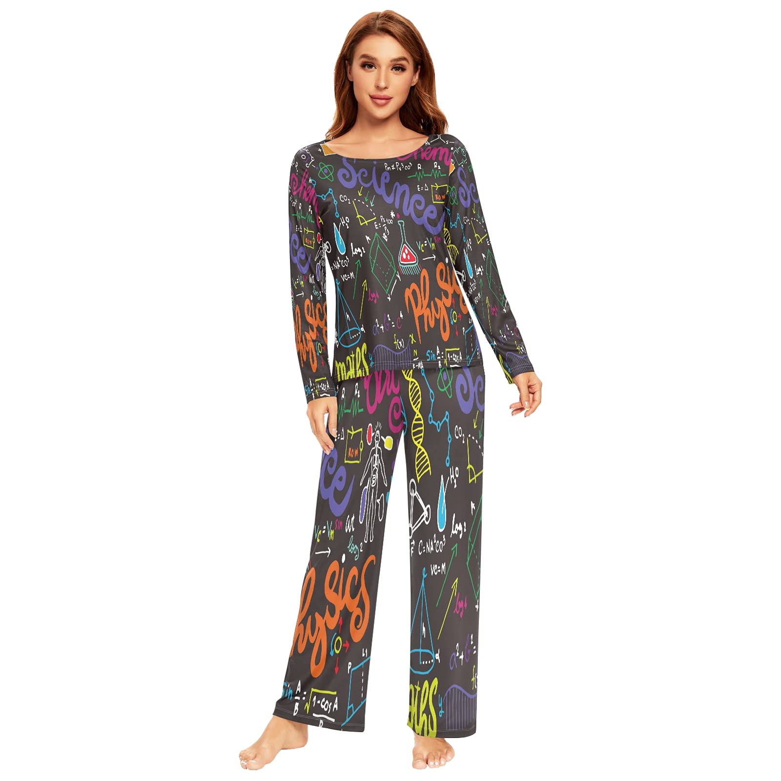 ALAZA Women's 2-Piece Long Sleeve Pajama Set with Physics & Math Formulas - Soft Sleepwear, Cozy Nightwear & Lounge Outfit for Science Lovers | Perfect for Relaxing, Studying or Gift for Nerdy Friends