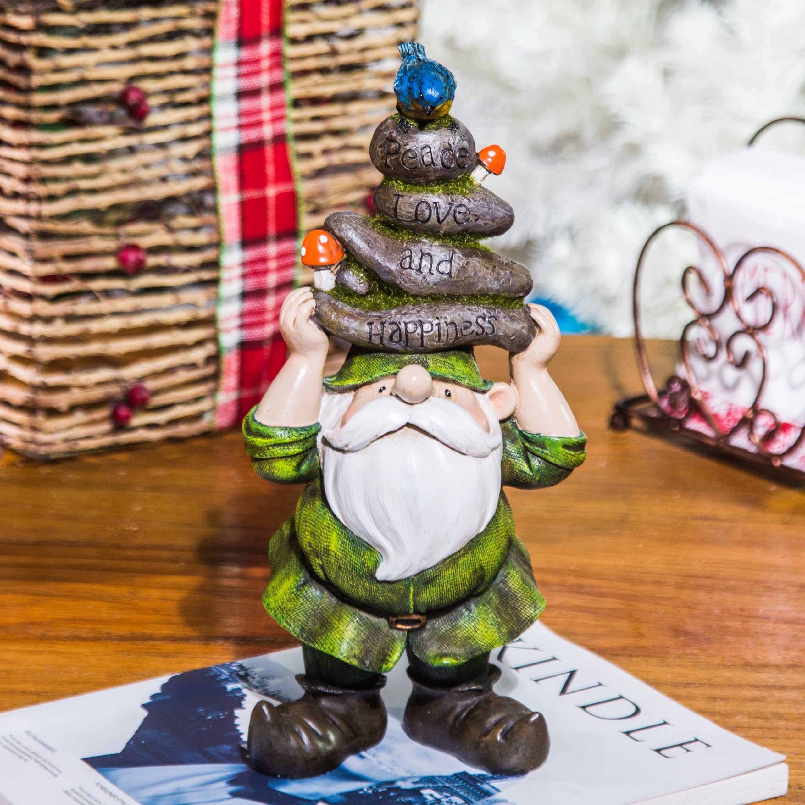 Outdoor Garden Gnome Statue - Decorative Gnome Holding Stones on Head - Perfect for Lawn, Yard, and Garden Decor
