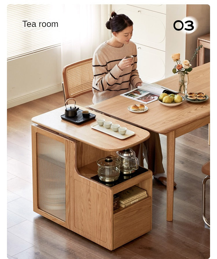 Premium Oak & Black Walnut Solid Wood Tea Cabinet with Removable Tea Maker - Perfect for Tea Storage and Brewing in Living Rooms, Kitchens, or Tea Rooms