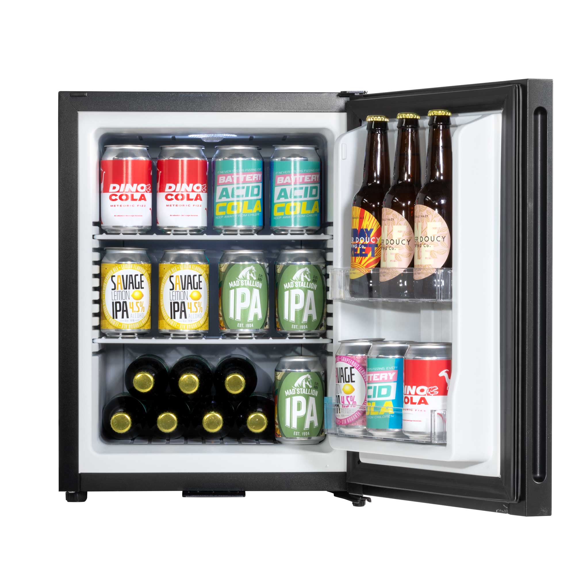 Baridi 35L Ultra Quiet Mini Fridge for Drinks & Wine with LED Light - Compact Beverage Cooler for Home, Office, Dorm - Energy Efficient Black Refrigerator (Model DH58) - Perfect for Parties, Bedrooms & Small Spaces