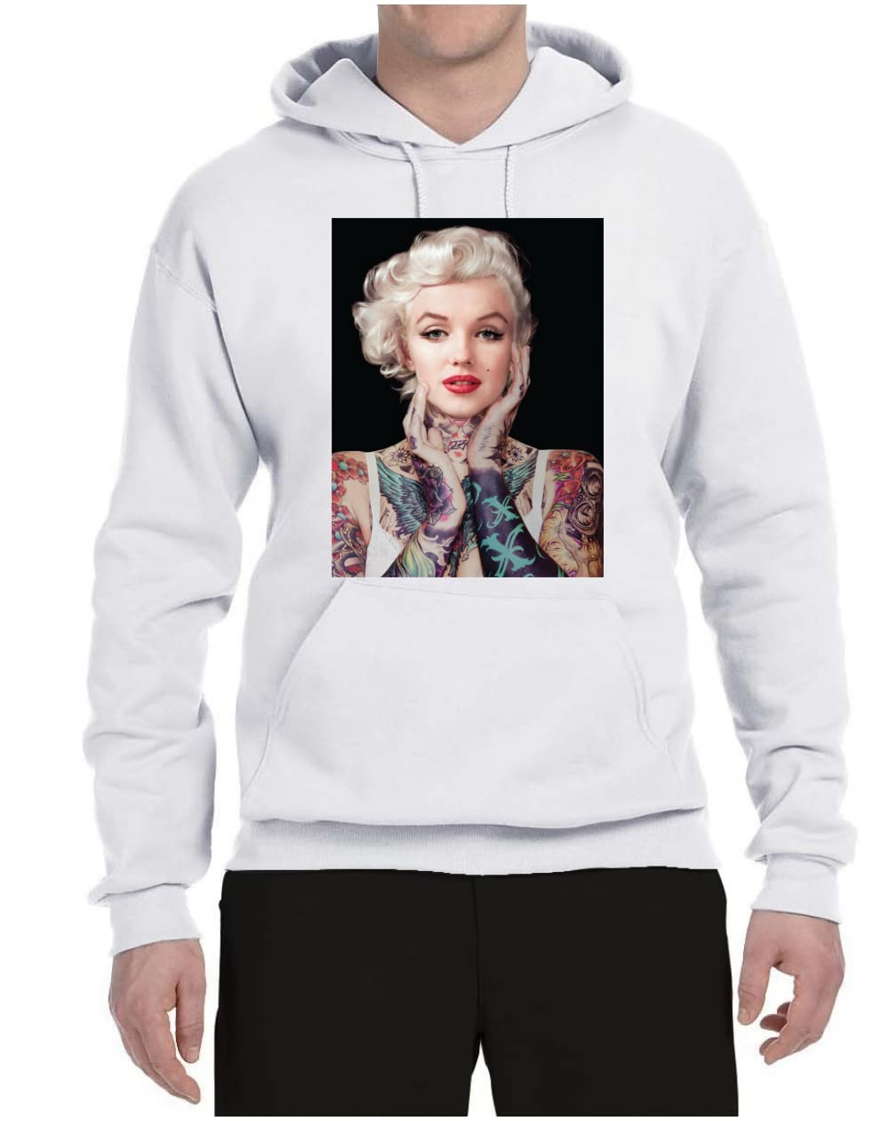 Wild Bobby Marilyn Tattoos Black Pop Culture Unisex Graphic Hoodie Sweatshirt | Vintage Rock Style Pullover for Men & Women | Perfect for Concerts, Streetwear & Casual Outfits