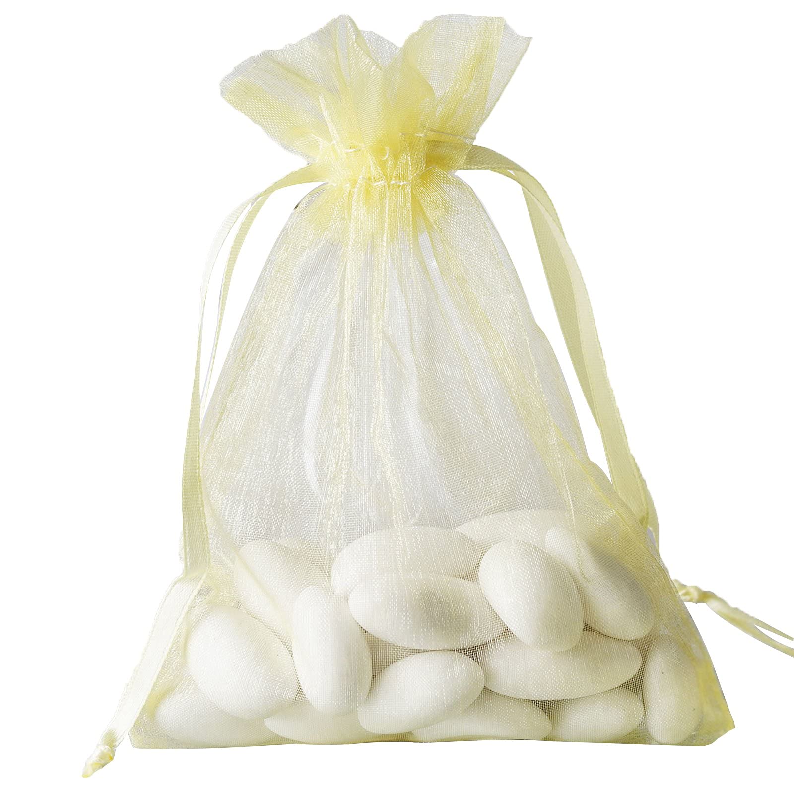 50 Pcs 4x6 Inch Yellow Organza Drawstring Bags for Wedding Favors, Jewelry Pouch, Candy Gift Bags - Perfect for Party Decorations, Bridal Showers & Birthday Celebrations