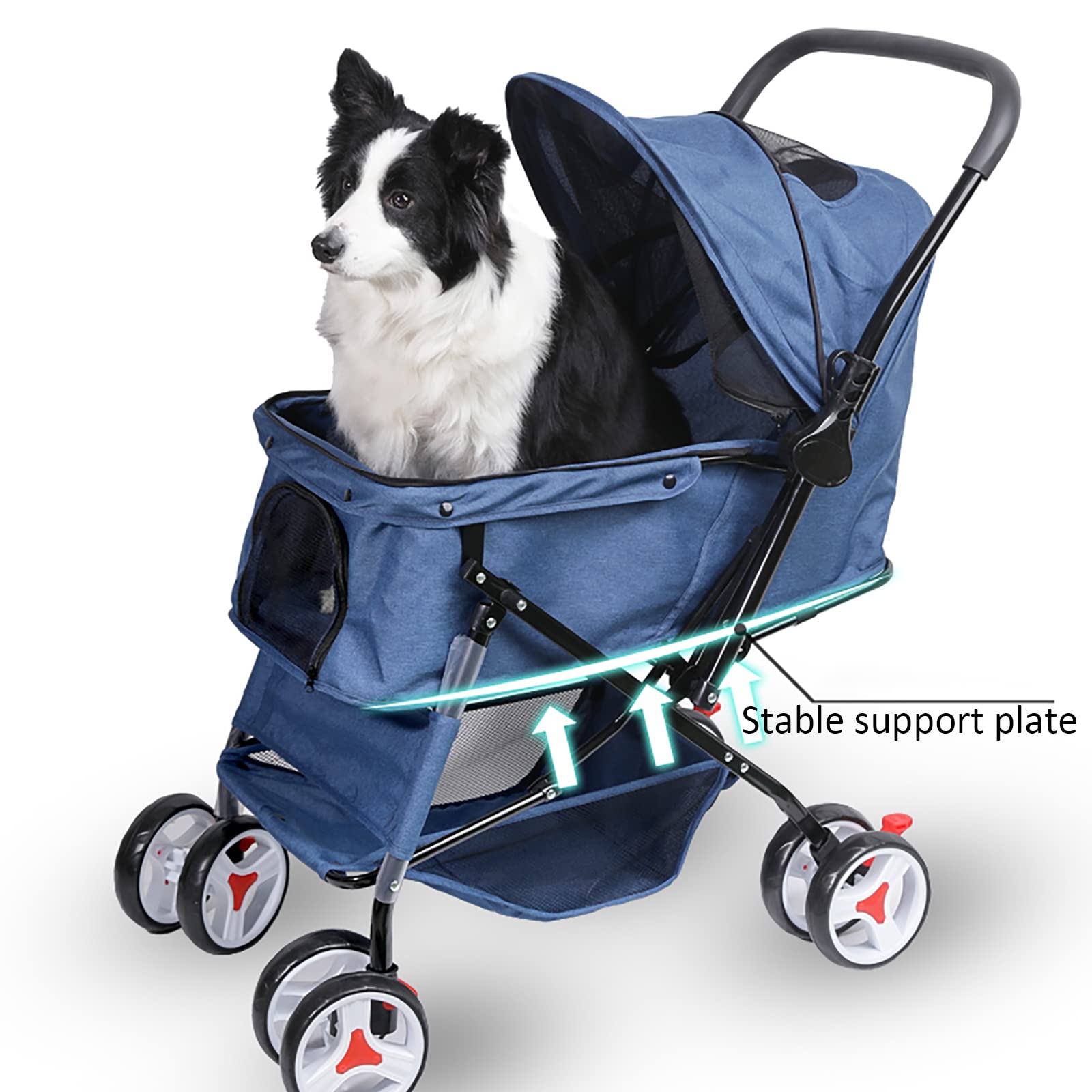 CAYJ Dog Stroller with 2-Way Push Handle, Rear Brake, Pet Leash & Large Storage Basket - Shock-Absorbing Wheels for Small Pets (Grey) - Perfect for Outdoor Walks, Vet Visits & Shopping Trips