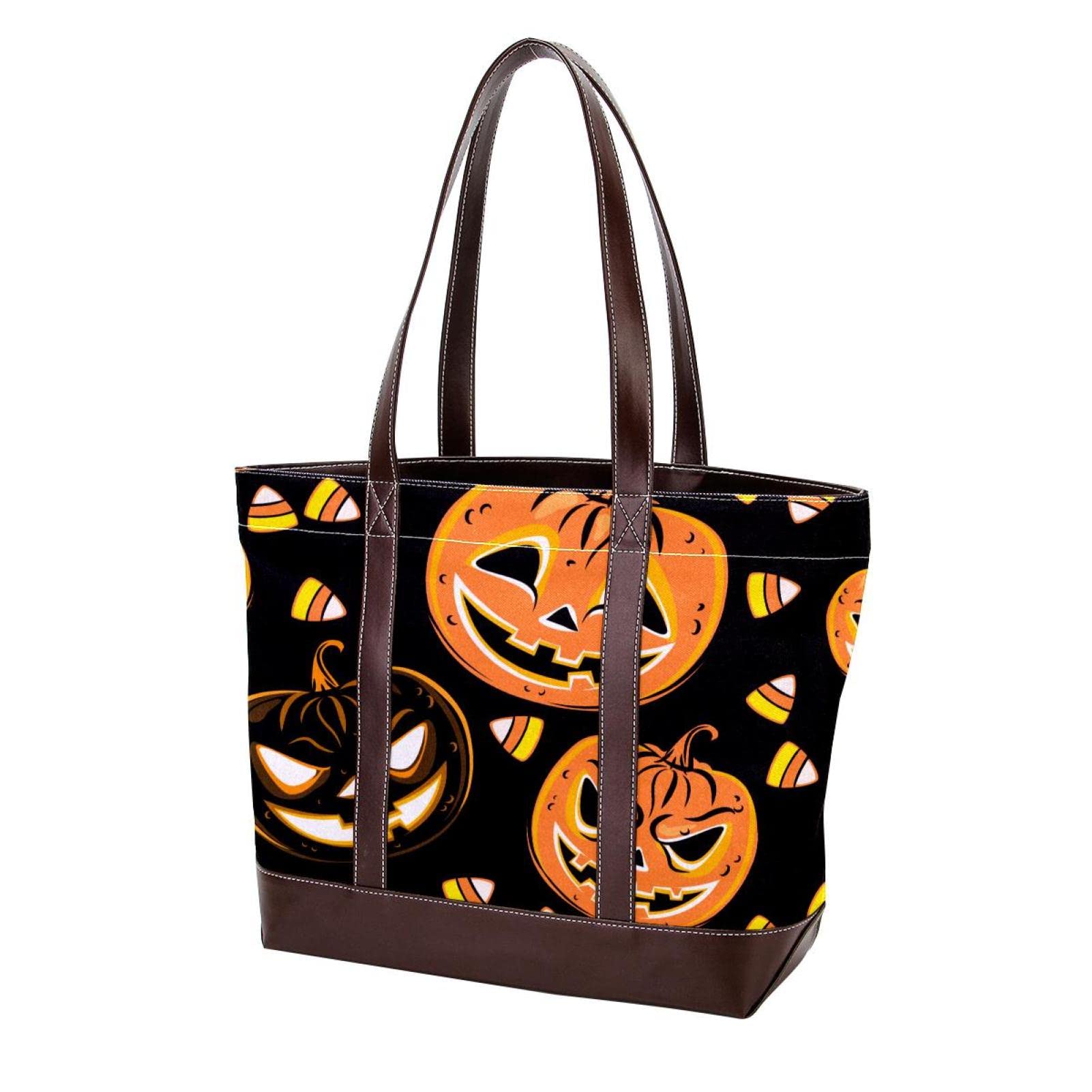 Stylish Orange Unicorn Print Large Tote Bag for Women - Durable Leather Canvas Shoulder Bag, Top Handle Satchel Purse - Perfect for Work, Travel, and Everyday Use