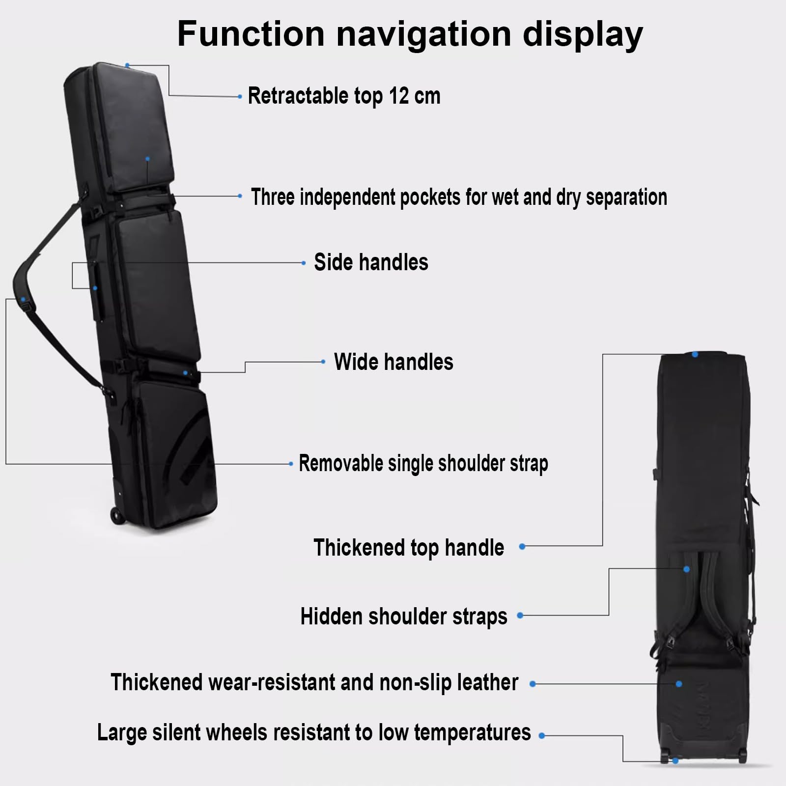 **Foldable Wheeled Snowboard Bag with Adjustable Length - Fully Padded Ski Bag for Air Travel - Perfect for Snowboarding Trips & Winter Vacations**
