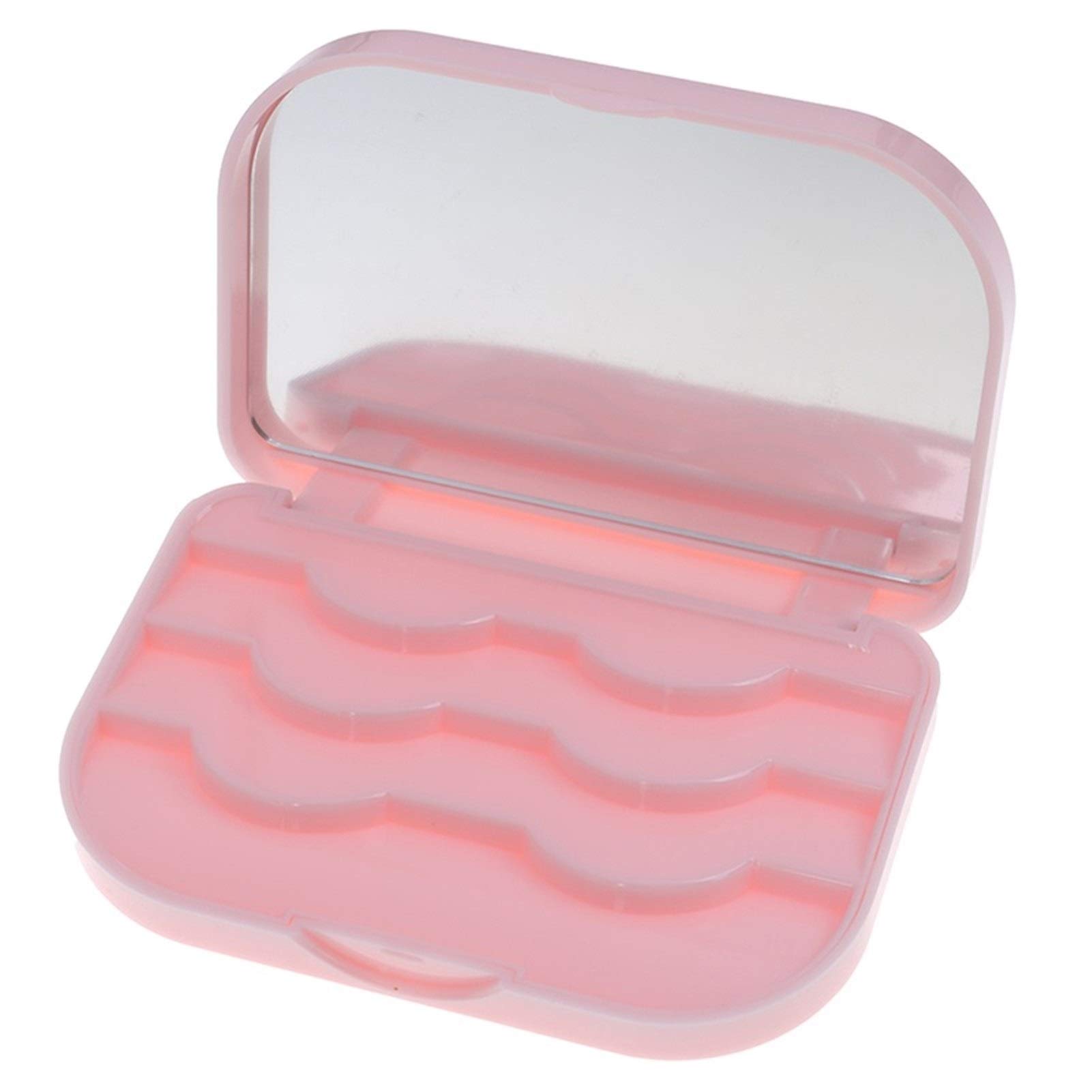 False Eyelash Storage Box with Mirror - Pink Travel Makeup Organizer for Cosmetics