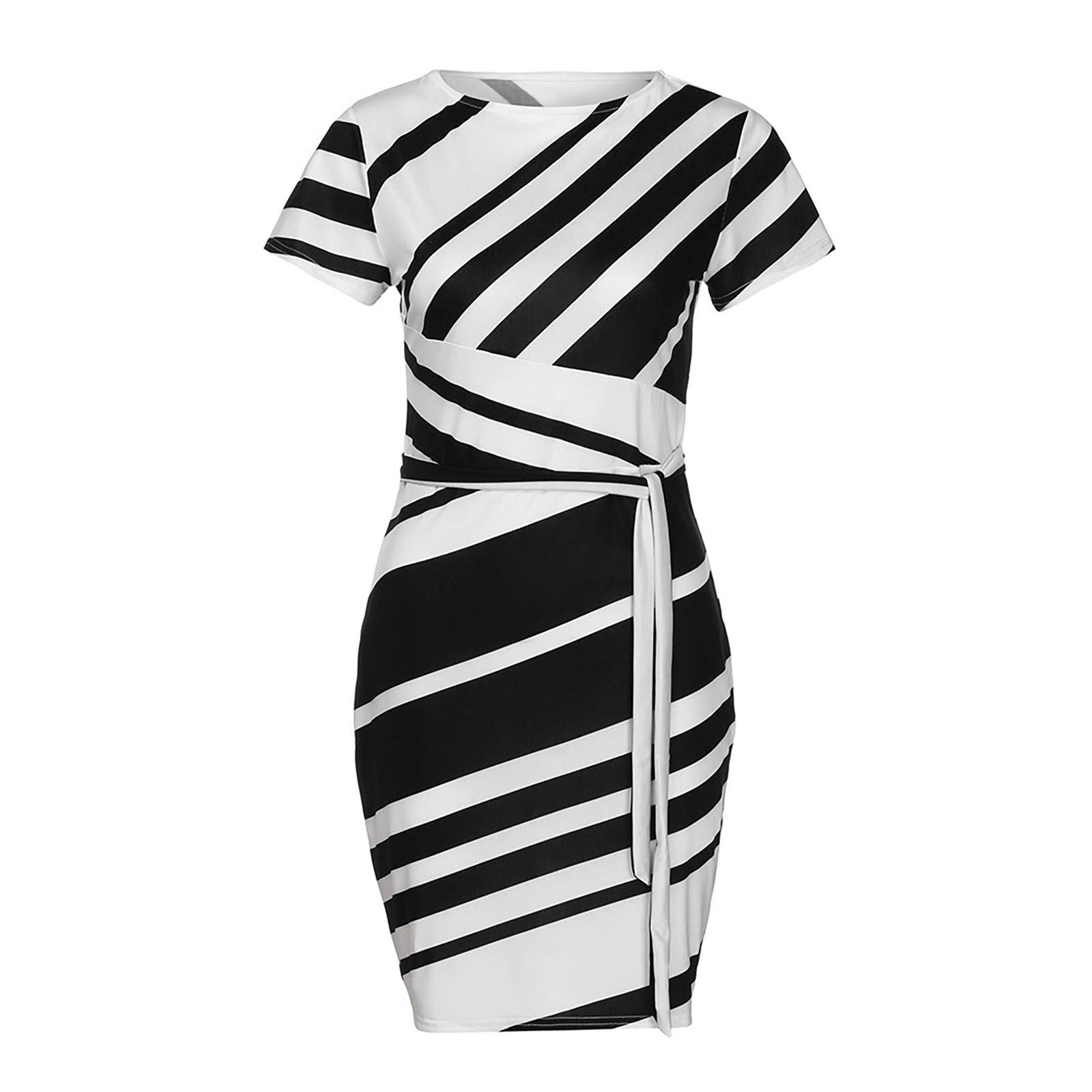 LVOFTJU Women's Casual & Work Pencil Dress - Striped Mini Party Dress with Tie Waist for Petite Women 5'0 | Office Wear, Cocktail Attire, Date Night Outfit