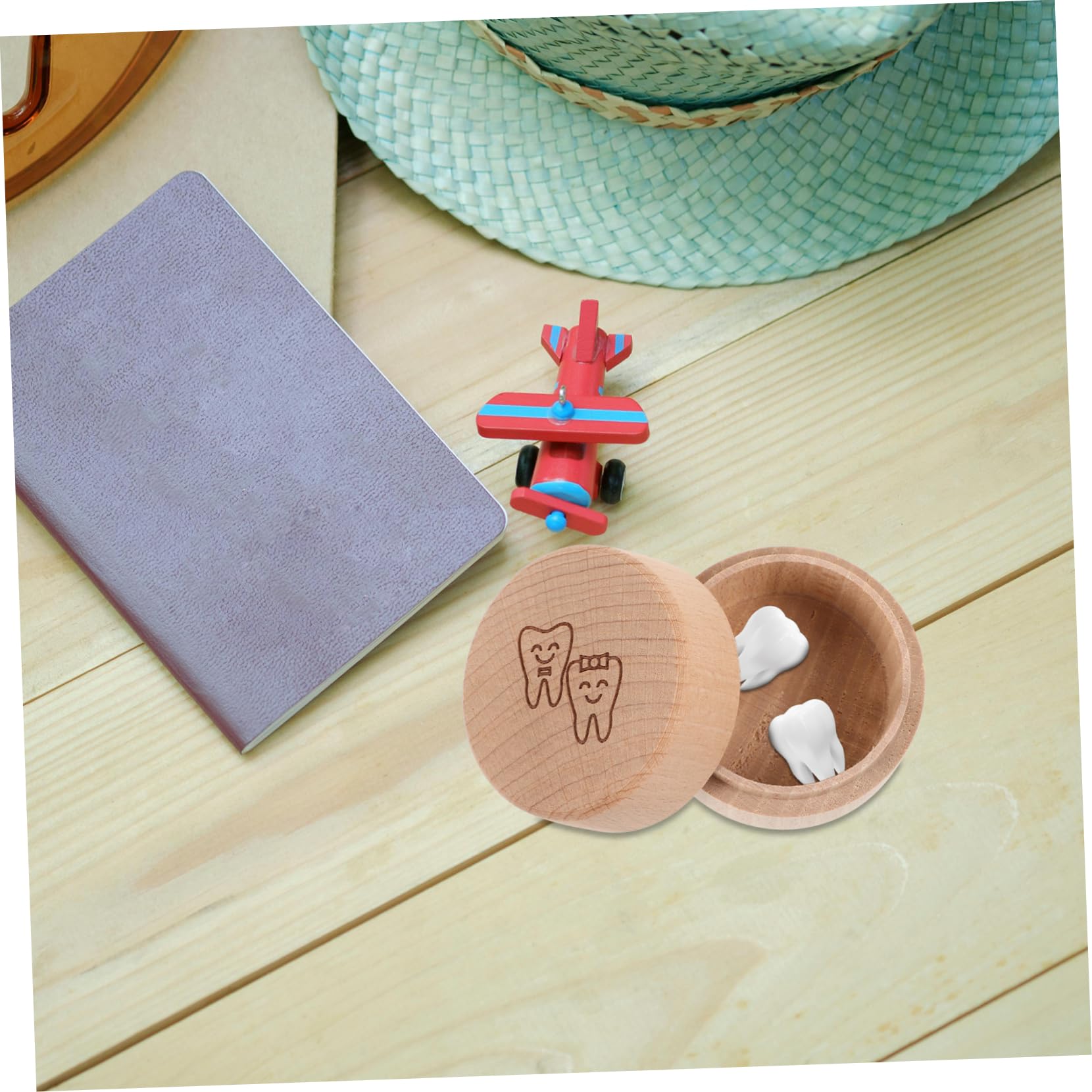 PRETYZOOM Wooden Tooth Saver Box for Kids - Baby Teeth Organizer & Keepsake Storage Container with Fetal Hair Holder - Perfect for Baby's First Tooth, Milestone Memories, and Nursery Decor