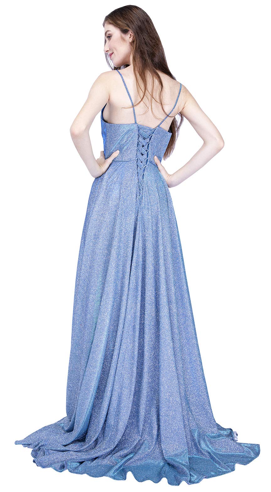 Sparkling V-Neck Spaghetti Strap Prom Dress with High Slit - Elegant Long Evening Gown for Women 2020 | Perfect for Homecoming, Prom Night & Formal Parties