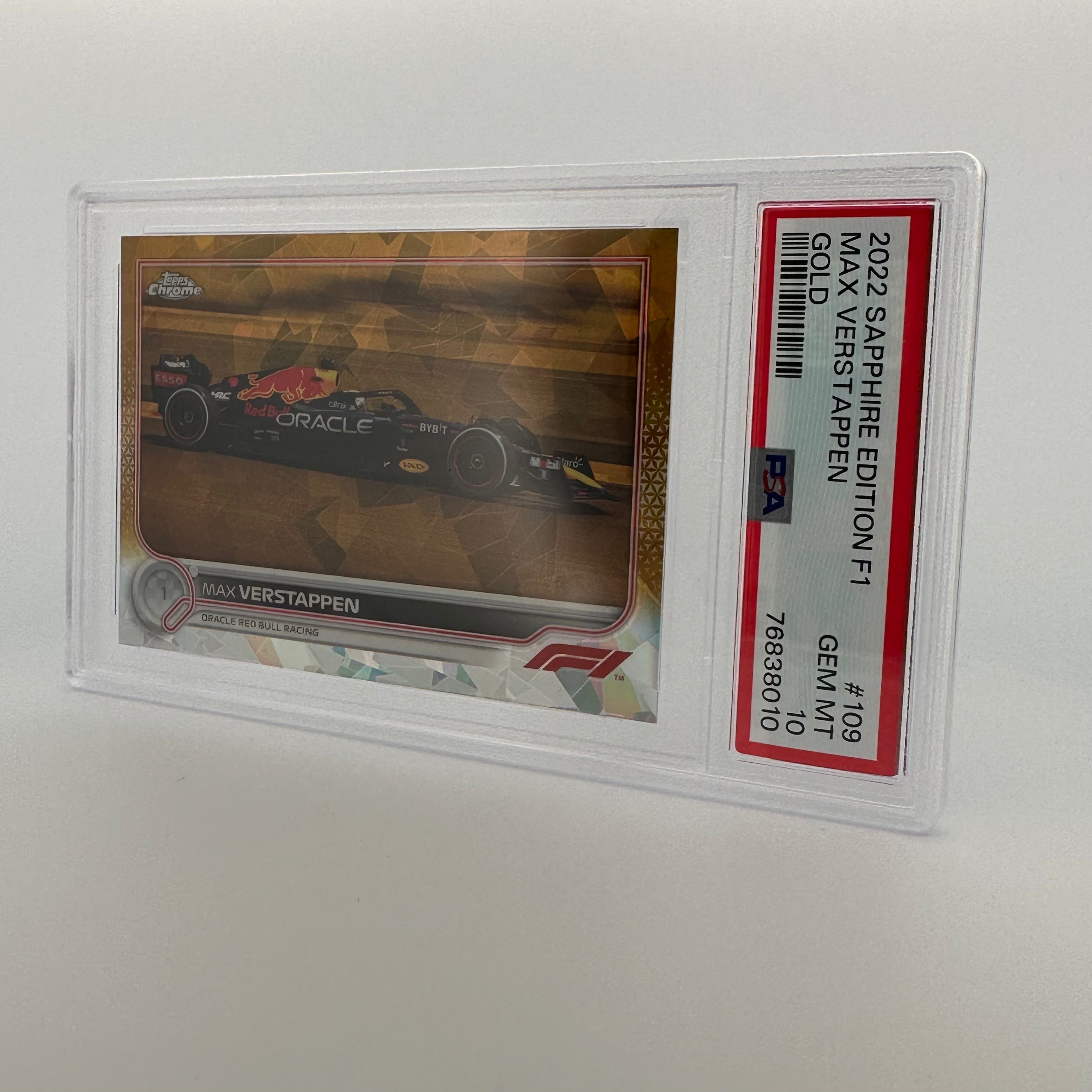 PSA 10 Graded 35/50 MAX VERSTAPPEN #109 SAPPHIRE EDITION GOLD - Rare Trading Card for Collectors & F1 Racing Fans - Perfect for Display, Investment & Memorabilia Collections