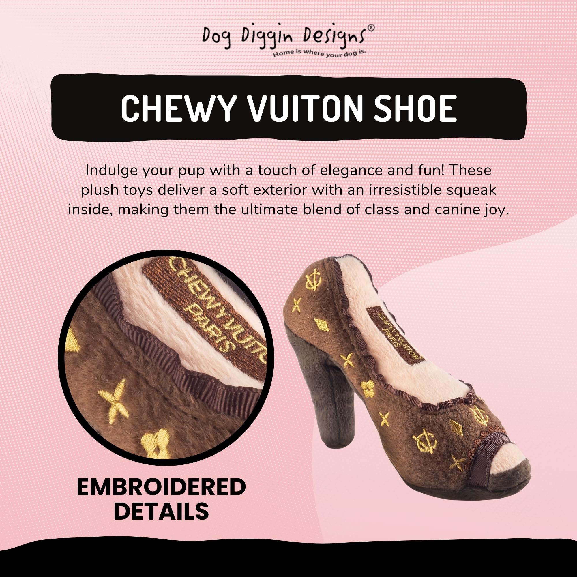 Dog Diggin Designs Runway Pup Collection - Unique Squeaky Plush Dog Toys for Small & Medium Dogs | High Heel Shaped Chew Toys for Puppies | Perfect for Playtime, Training & Fashionable Pet Accessories
