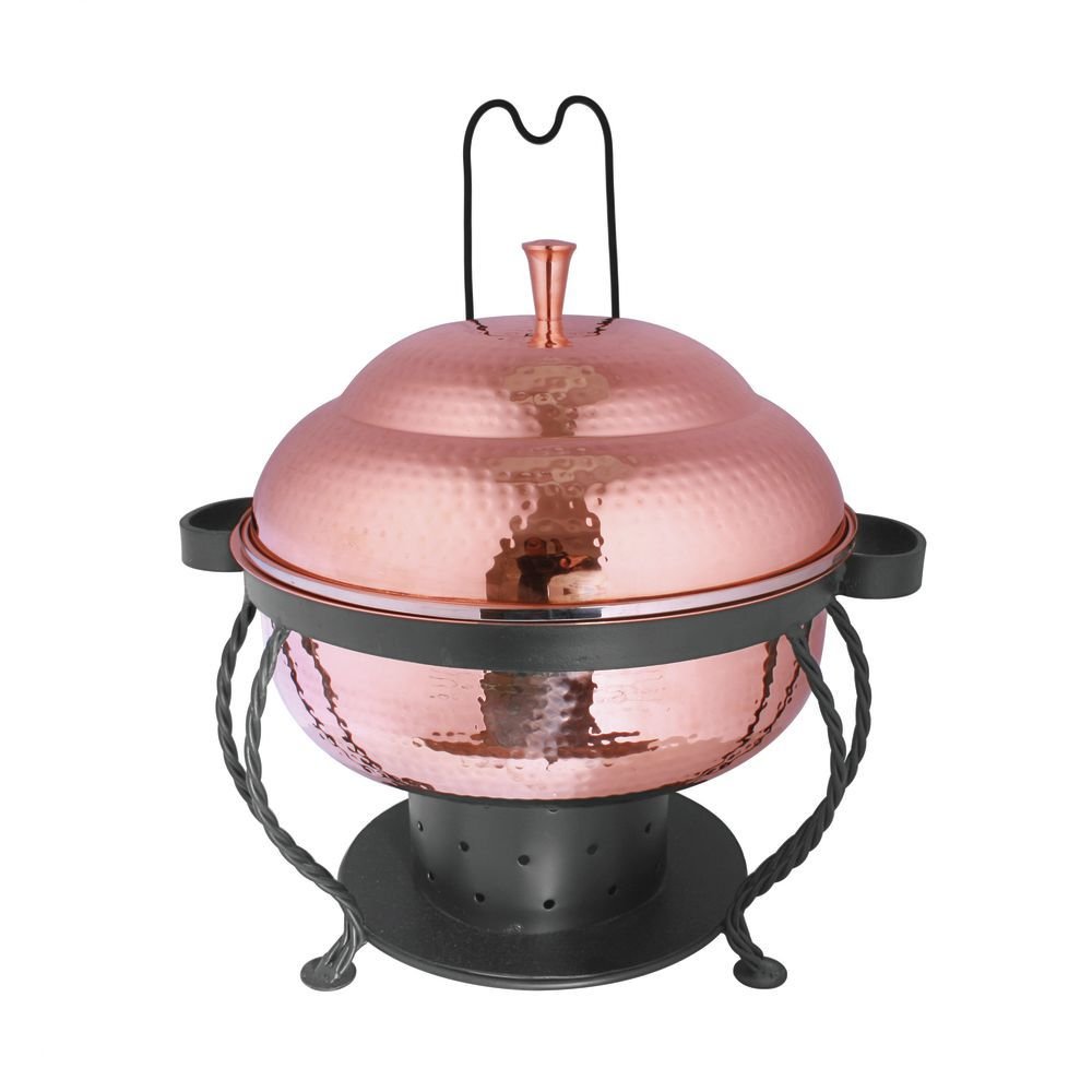 Stainless Steel & Copper 3 Qt Round Chafing Dish with Stand - 11.5