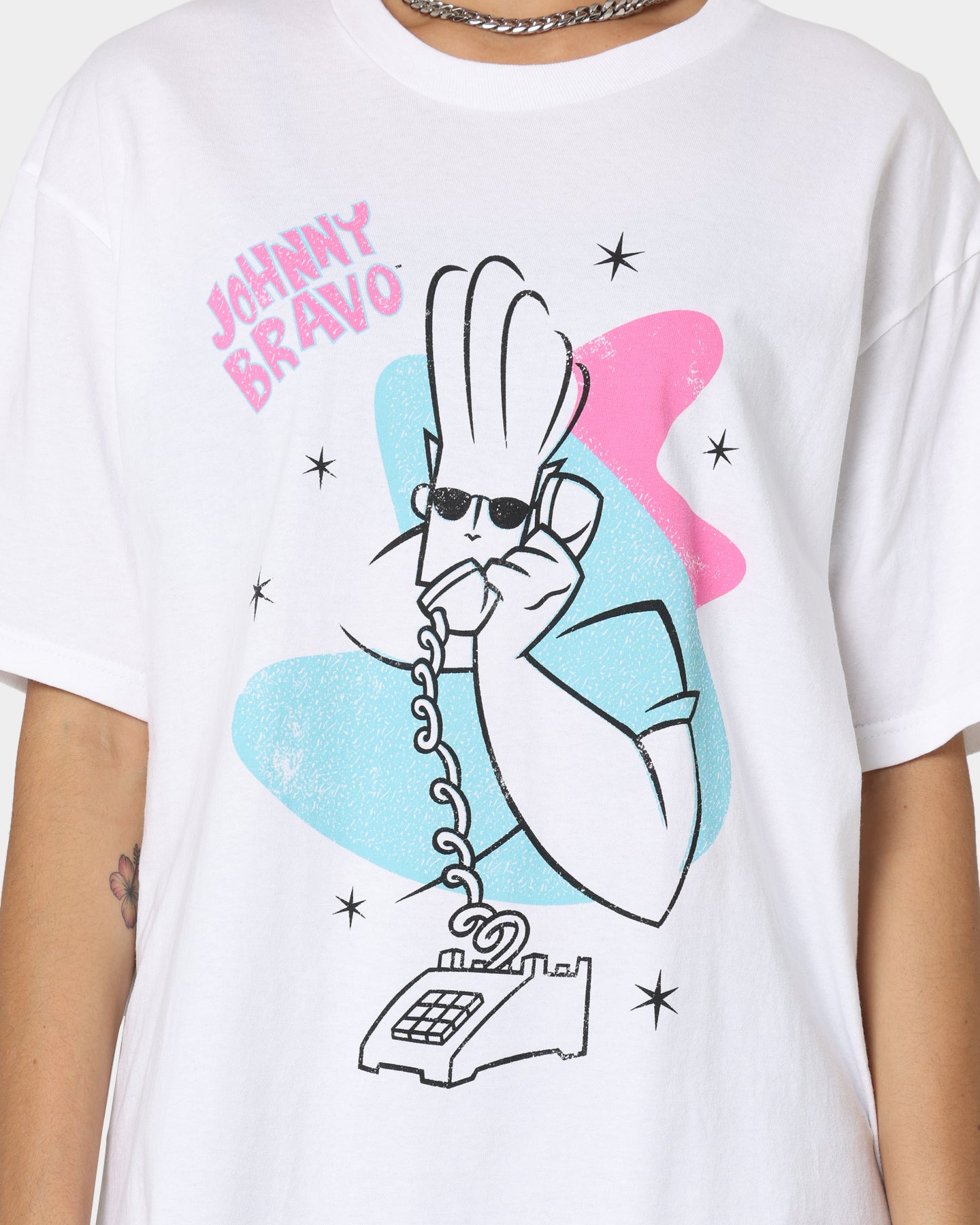 Johnny Bravo Dial A Hunk Graphic T-Shirt - Vintage White Cotton Tee for Men - Perfect for Casual Wear, Cosplay & 90s Retro Parties