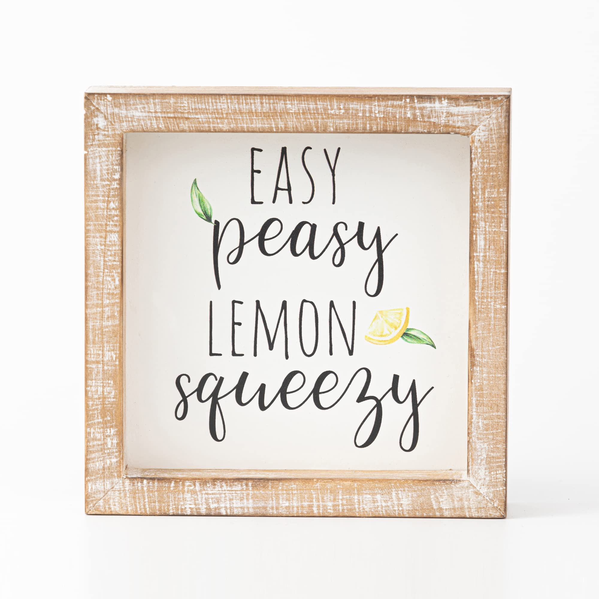 Rustic Farmhouse Lemon Squeezy Sign - 6x6 Inch Wooden Kitchen Decor for Tiered Trays, Summer Home Decoration | Perfect for Country Style Kitchens, Pantries & Lemon-Themed Parties