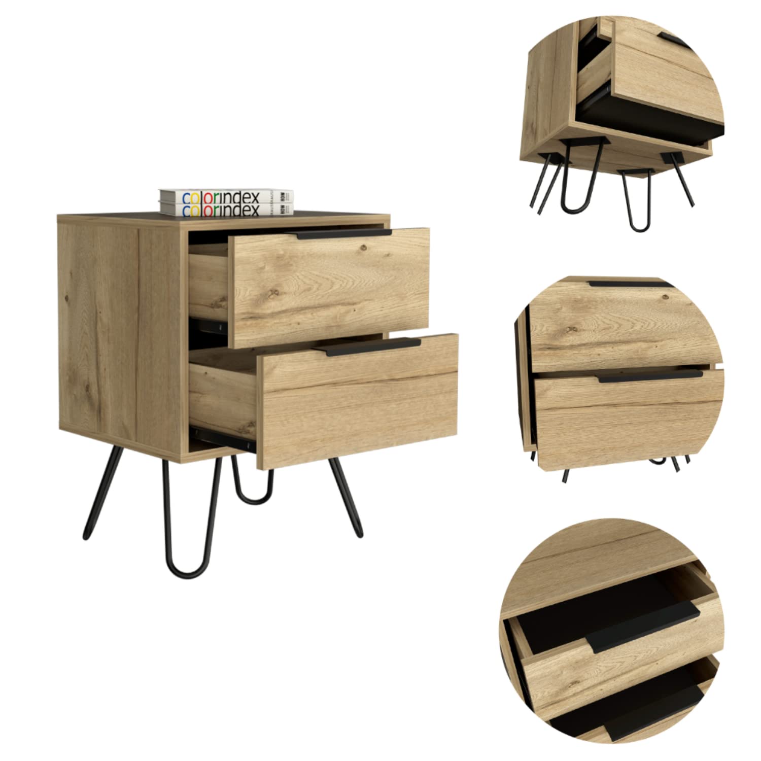 Modern Nightstand with 2 Drawers & Hairpin Legs - 22