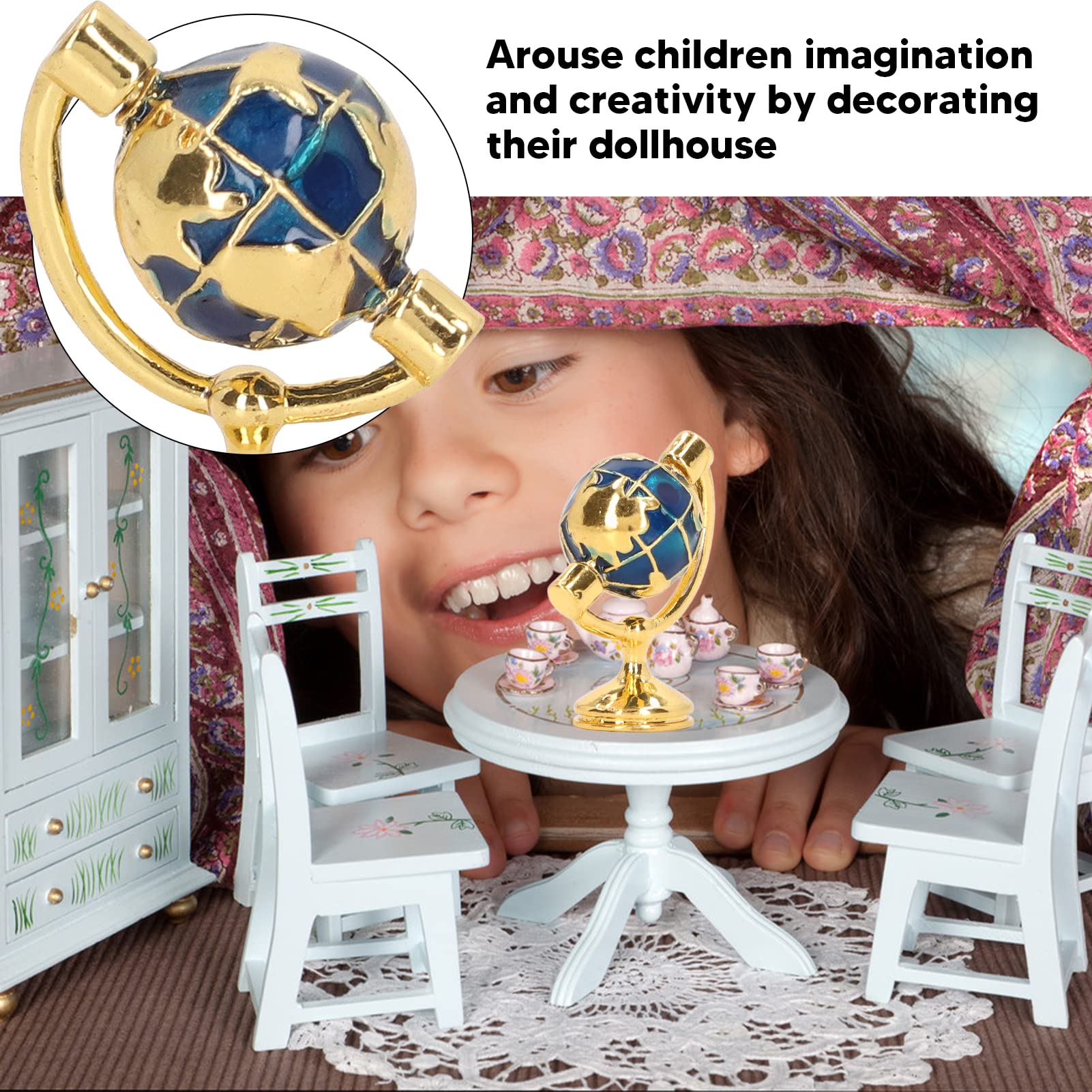 1:12 Scale Miniature Metal Globe - Sturdy & Glossy Dollhouse Accessory for Study Room Decor, DIY Miniature Furniture, and Collectible Display