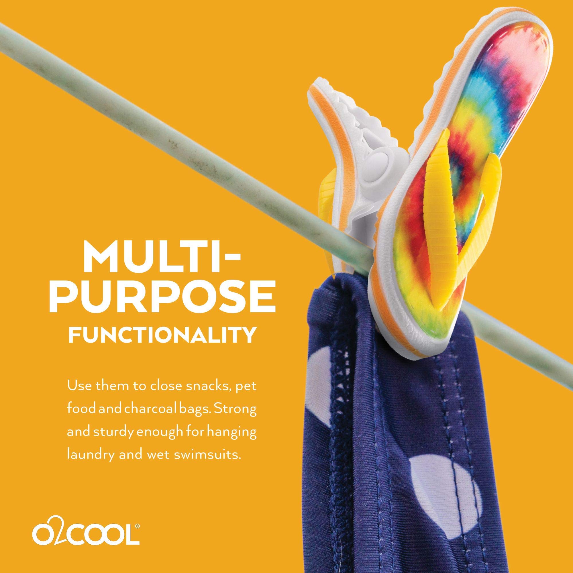 O2COOL Boca Clips - 2-Pack Beach Towel Clips for Chairs, Pool & Patio Accessories, Strong Clothes Pins for Bags, Blankets & Outdoor Gear (Tie Dye Flip Flop Design) - Perfect for Beach, Poolside & Backyard Relaxation