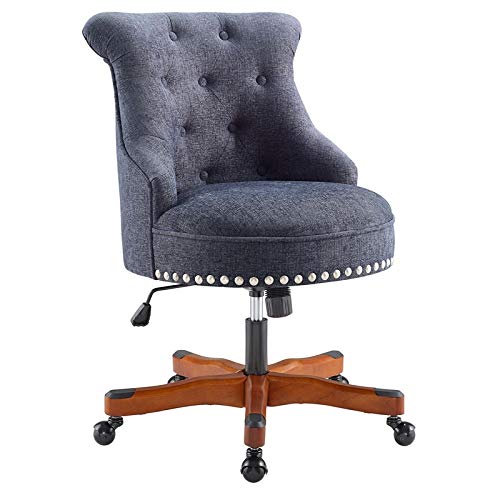 UrbanPro Dark Blue Wood Upholstered Office Chair - Ergonomic Executive Desk Chair with Lumbar Support for Home & Business Workspaces