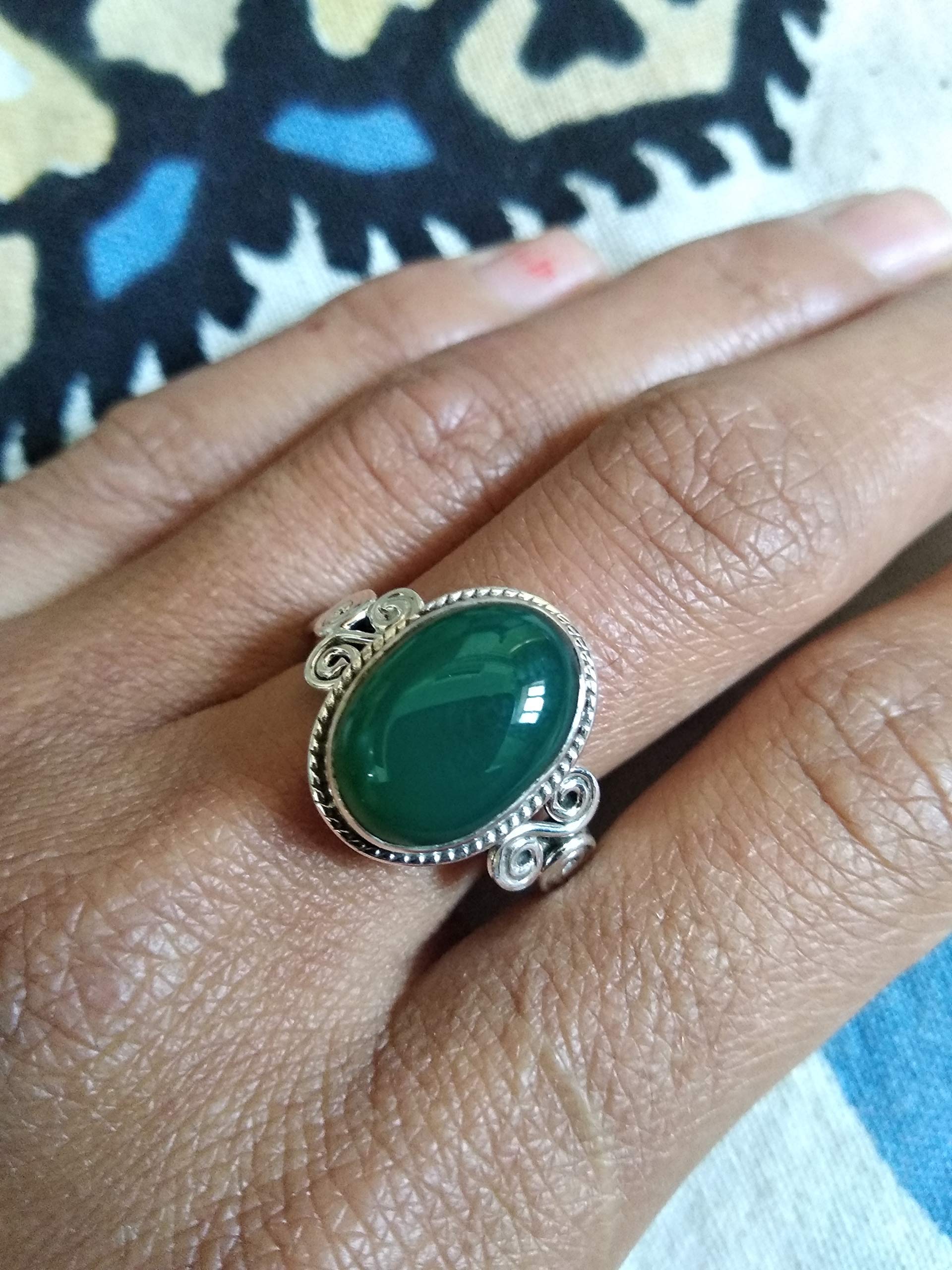 Green Onyx 925 Sterling Silver Ring | Oval Cabochon Meditation Jewelry | Perfect Birthday & Engagement Gift for Women | Fine & Casual Wear for Spiritual Healing & Everyday Elegance
