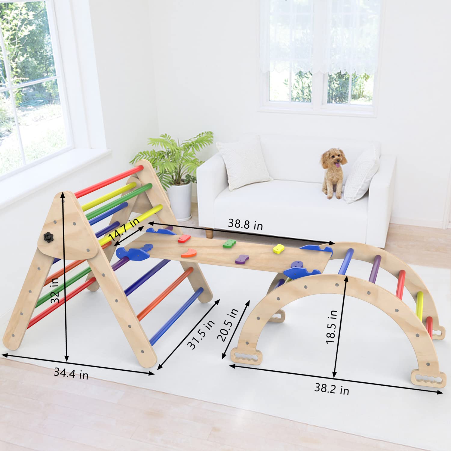 Foldable Wooden Climbing Triangle Ladder with Slide Ramp - 3-Piece Montessori Play Gym Set for Toddlers | Indoor & Outdoor Climbing Toys for Kids | Perfect for Backyards, Playrooms & Daycare Centers