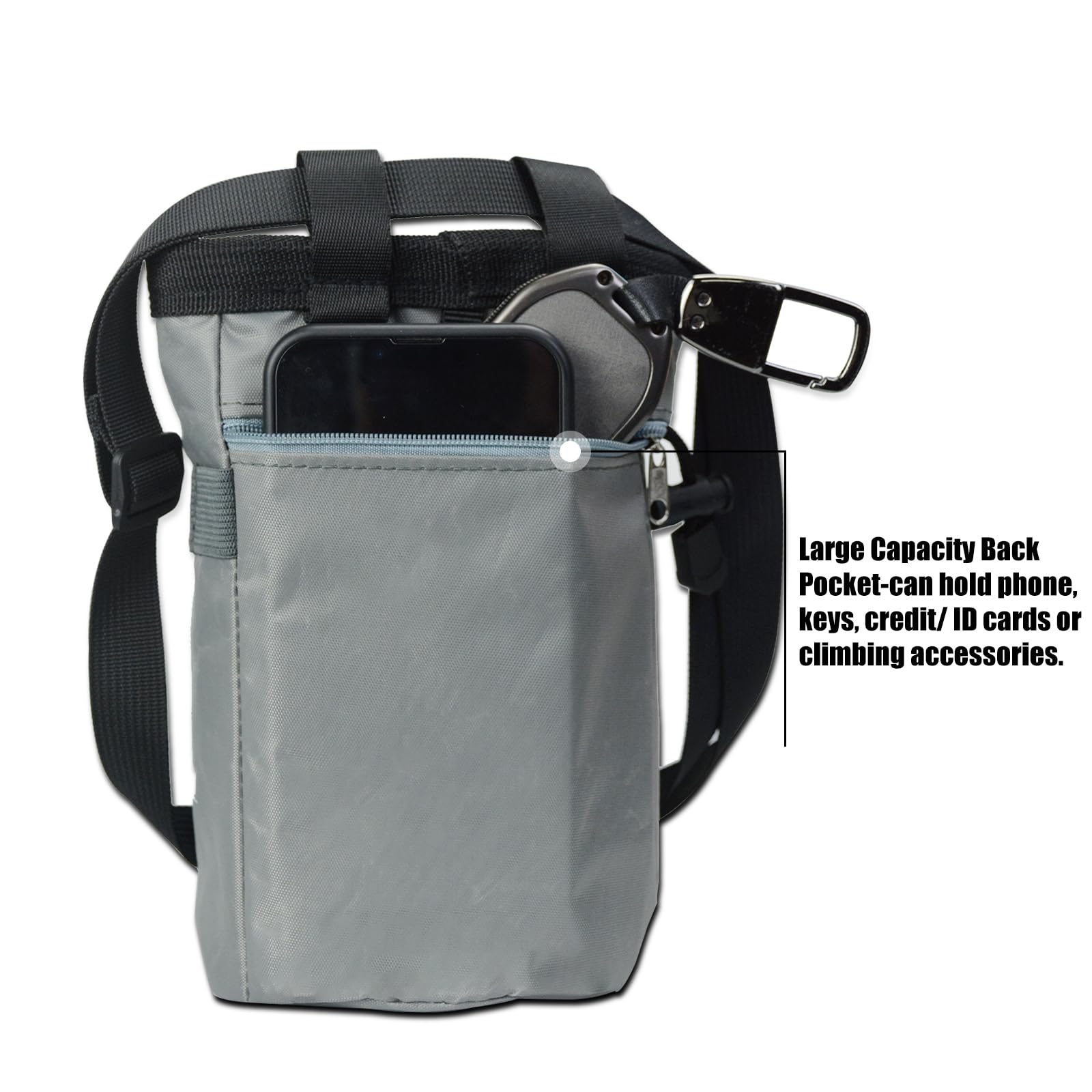 **Premium Rock Climbing Chalk Bag with Zippered Pocket & Drawstring Closure - Ideal for Climbing, Weightlifting, Gymnastics & Workouts (Gray)**    *Perfect for outdoor adventures, gym sessions, and intense training routines.*