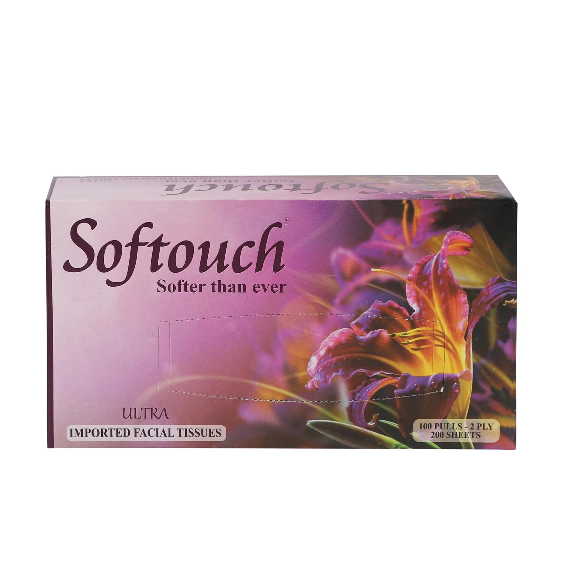 Softouch 2-Ply Facial Tissues for Home & Car - 4 Pack (100 Pulls Per Box, 800 Sheets Total) | Ultra-Soft & Gentle for Nose Care, Makeup Removal & Everyday Use