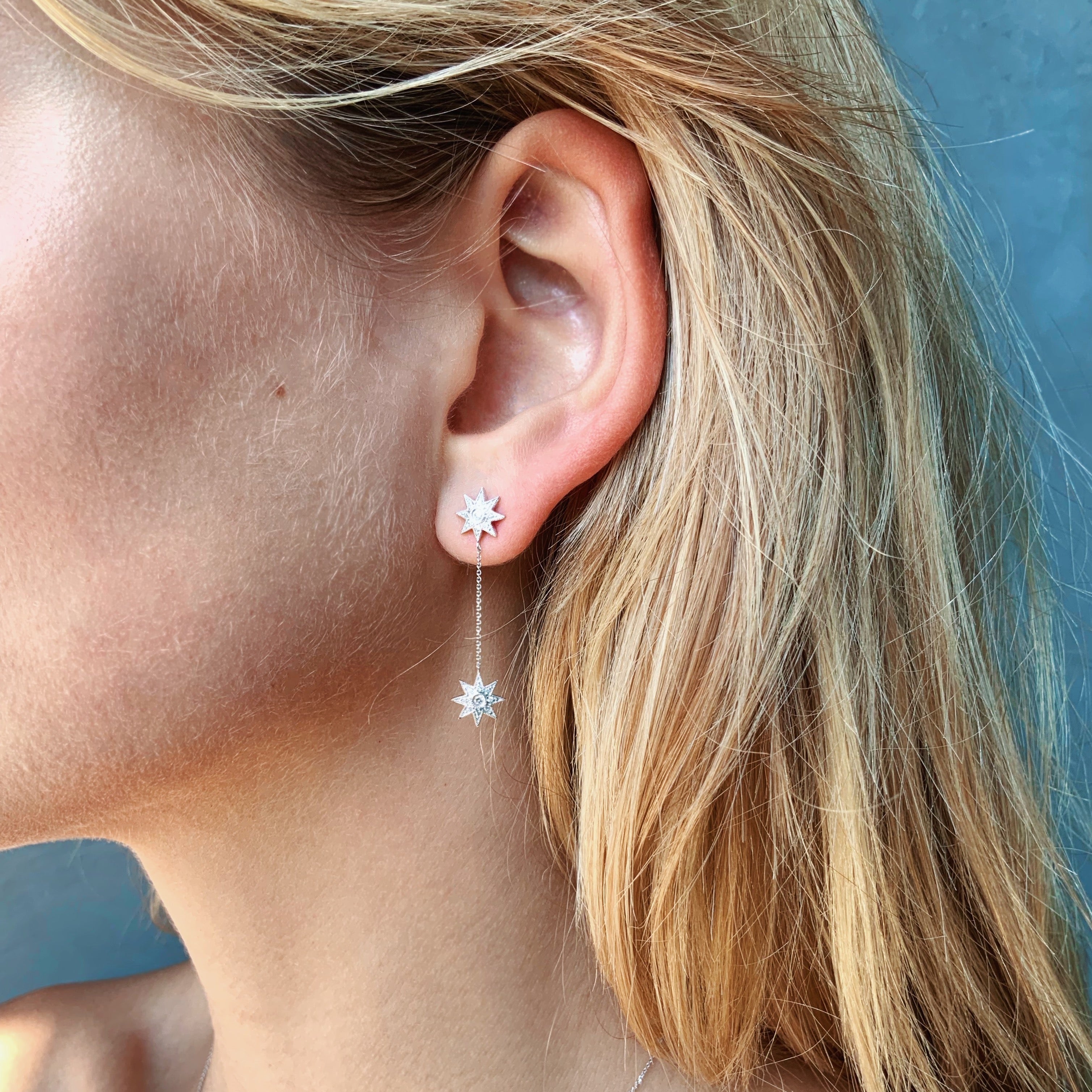 Mini Galaxy Star Stud Earrings with Drop - 3 Colors (Gold, Silver, Rose Gold) | Dainty Celestial Jewelry for Everyday Wear & Special Occasions