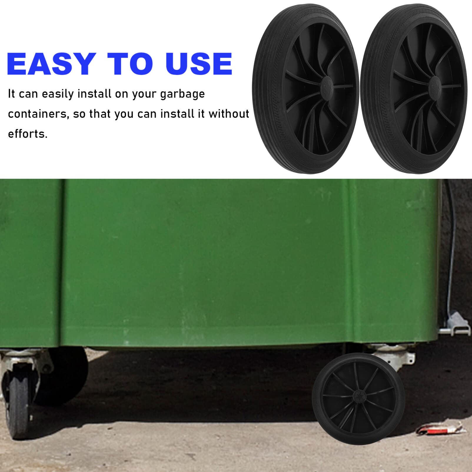 Cabilock 2-Pack Trash Can Replacement Wheels - Heavy Duty Rubber Garbage Bin Wheels, Wastebasket Pulley Accessories (Black) - Perfect for Outdoor/Indoor Trash Cans, Dumpsters & Recycling Bins