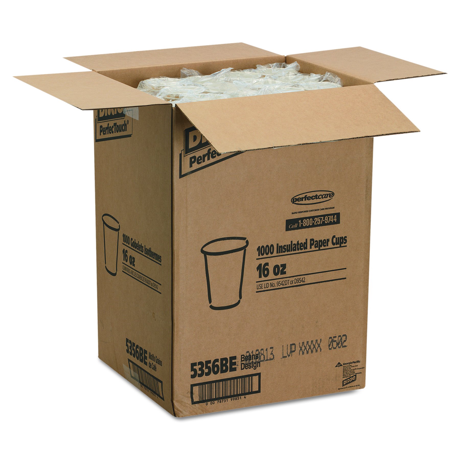 GP PRO Dixie Perfectouch 16 Oz Insulated Paper Coffee Cups - Hot/Cold Drink Containers with Large Lid Fit, 1000 Count Case - Ideal for Coffee Shops, Offices, and Catering Events