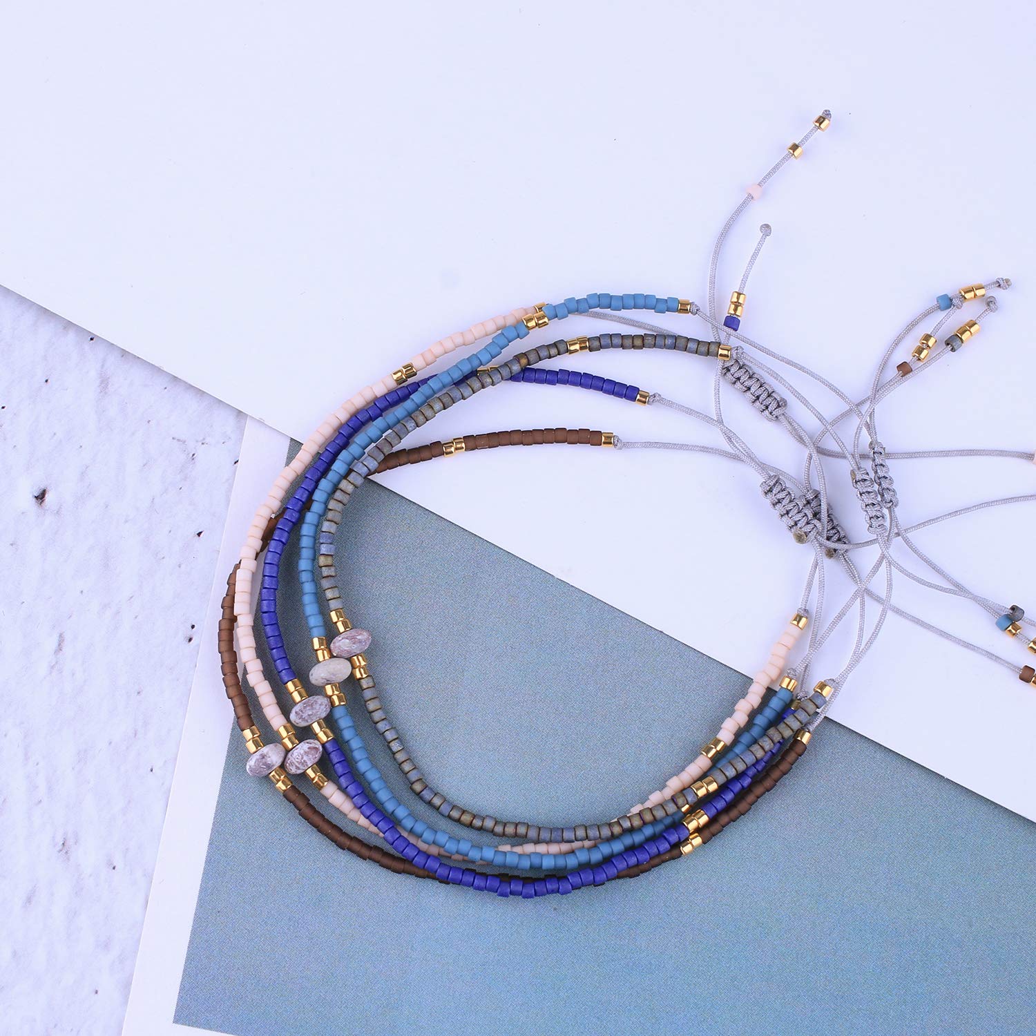 KELITCH Agate Seed Beads Friendship Bracelets for Women - Thin Beaded Bracelet Set, Boho Chic Handmade Jewelry for Beach, Summer, Gifts & Everyday Wear