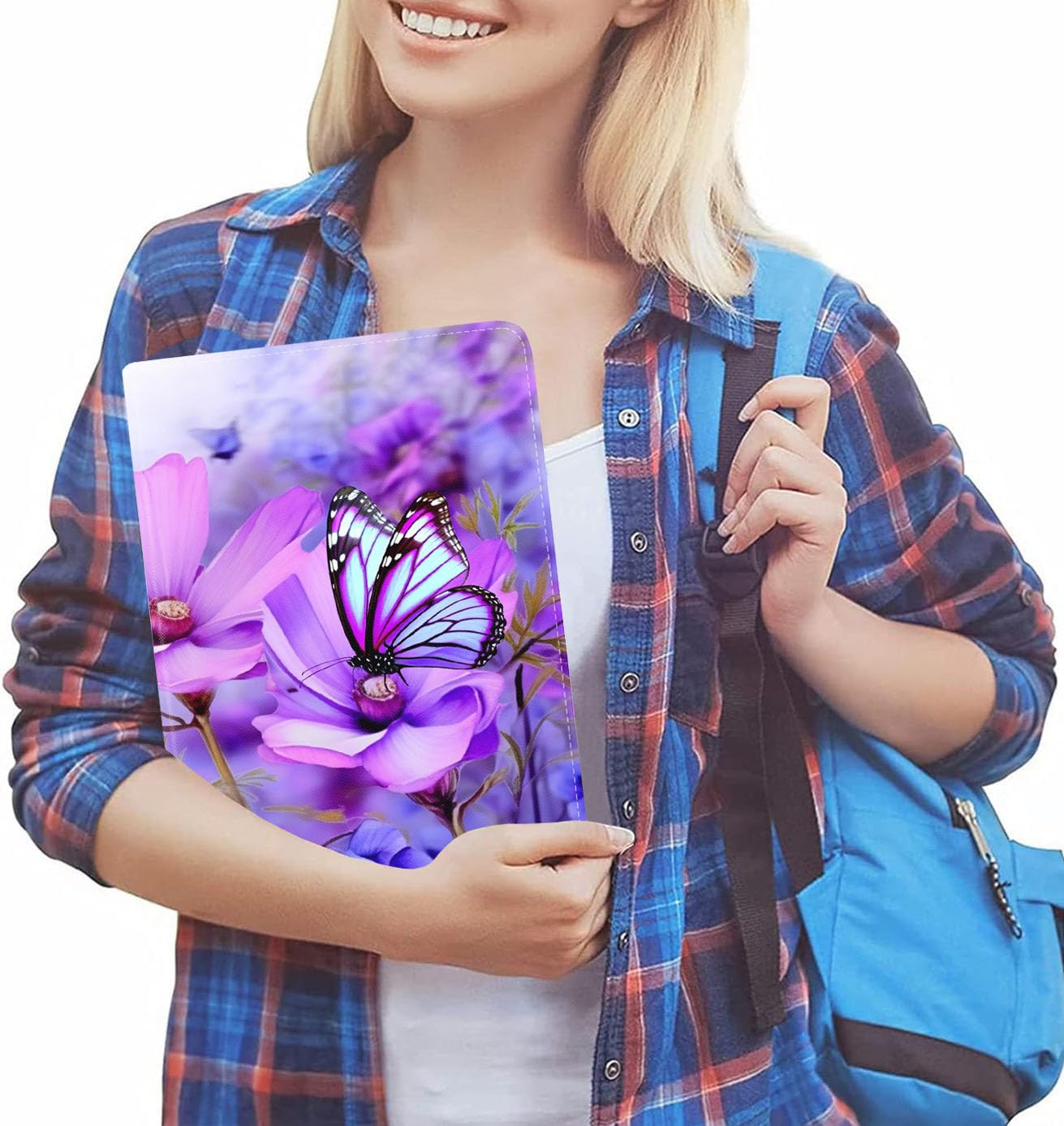 Luasao Auto Wake/Sleep Smart Case with Adjustable Stand for iPad 9.7 (2018/2017), iPad Air/Air 2, iPad 6th/5th Gen - Purple Floral Butterfly Design - Perfect for Home, Office & Travel Protection