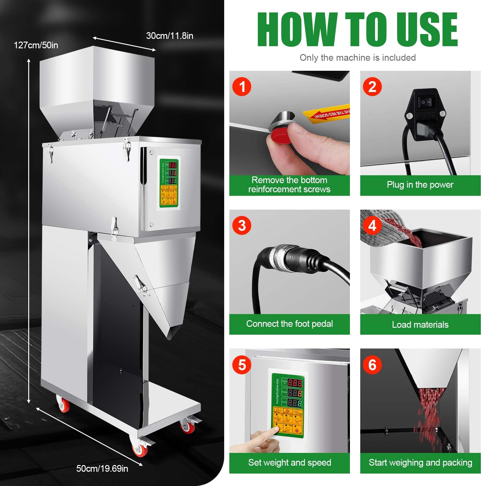 10-999g Automatic Stainless Steel Weighing Filling Machine for Tea, Seeds & Grains - Precise Bottle & Bag Filler for Home, Commercial & Industrial Use