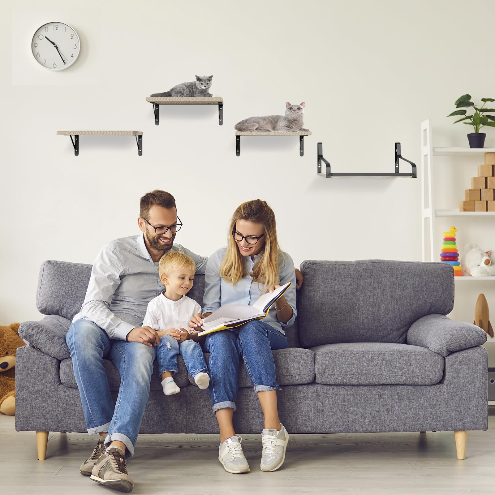 Premium Cat Wall Shelves & Hammock Set - Multi-Level Climbing Perch with Sisal Mat - Wall Mounted Cat Furniture for Sleeping, Playing & Exercise - Perfect for Indoor Cats in Apartments & Homes