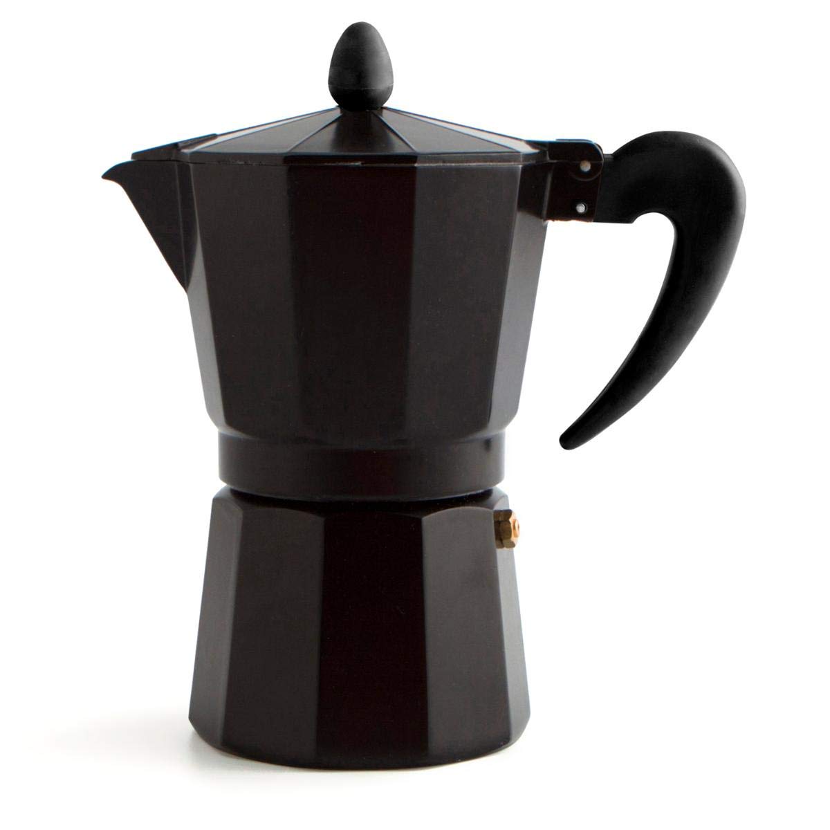 Quid CAFETERA 3 Cup Black Italian Stovetop Coffee Maker - Stainless Steel Moka Pot for Espresso, Perfect for Home & Office Use