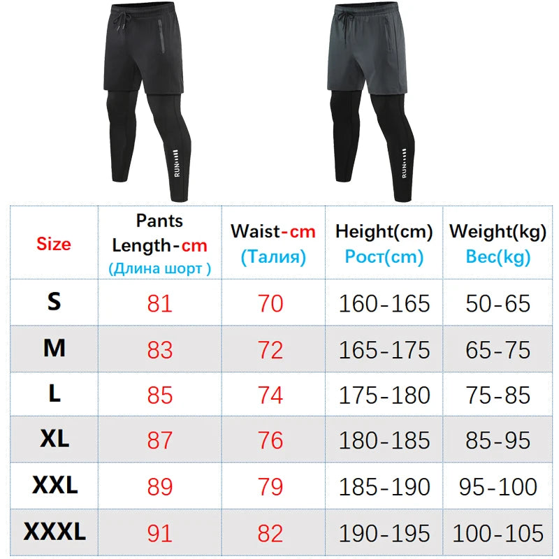 Men's 2-in-1 Running Pants with Pockets - Double Layer Training Leggings for Basketball, Fitness & Workout - Breathable Printed Sweatpants for Jogging, Gym & Outdoor Sports