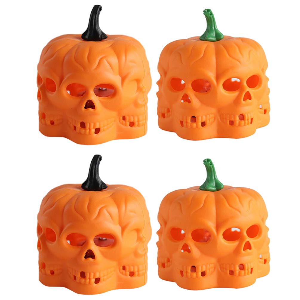 PRETYZOOM 4Pcs Halloween LED Pumpkin Lights with Skull Design - Scary Pumpkin Lanterns for Haunted House Decor, Halloween Party Supplies - Perfect for Indoor/Outdoor Halloween Decorations, Yard Displays & Spooky Night Lighting