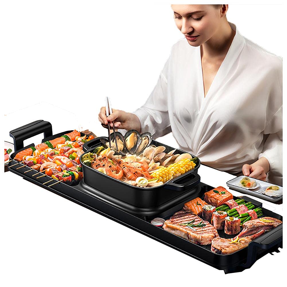2200W Electric Grill & Hot Pot 2-in-1 - Indoor Korean BBQ Grill with Smokeless Design, Non-Stick Surface - Multi-Functional Cooker for 5-10 People - Perfect for Family Gatherings, Parties & Indoor Camping