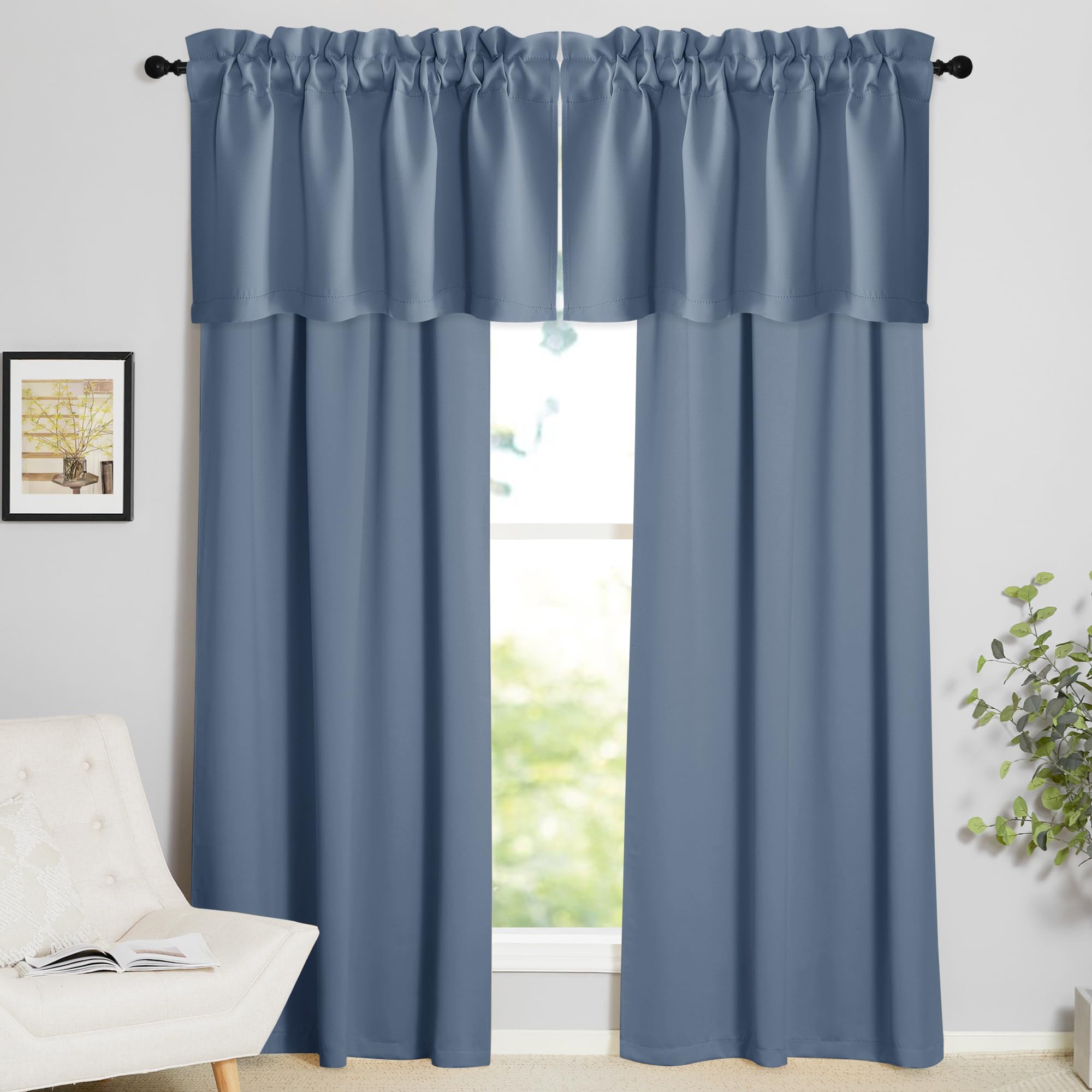 NICETOWN 4-Panel Farmhouse Kitchen Window Valance - Thermal Insulated Rod Pocket Curtain for Living Room, Bathroom, Laundry - Rustic Country Cafe Style, 42