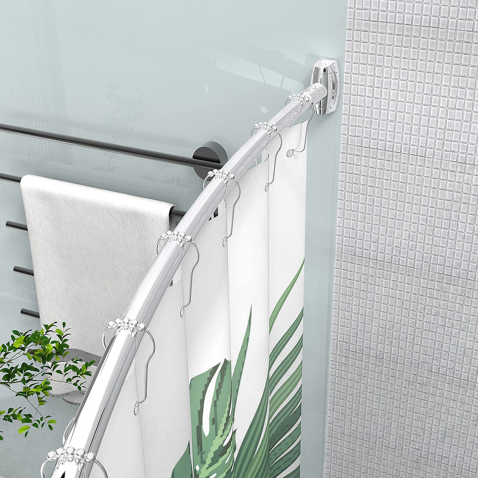 43-72 Inch Adjustable Curved Shower Curtain Rod - Rustproof Aluminum Bathroom Shower Rod for Bathtub & Stall - Chrome Finish Round Shower Bar | Perfect for Small Bathrooms & Space-Saving Solutions