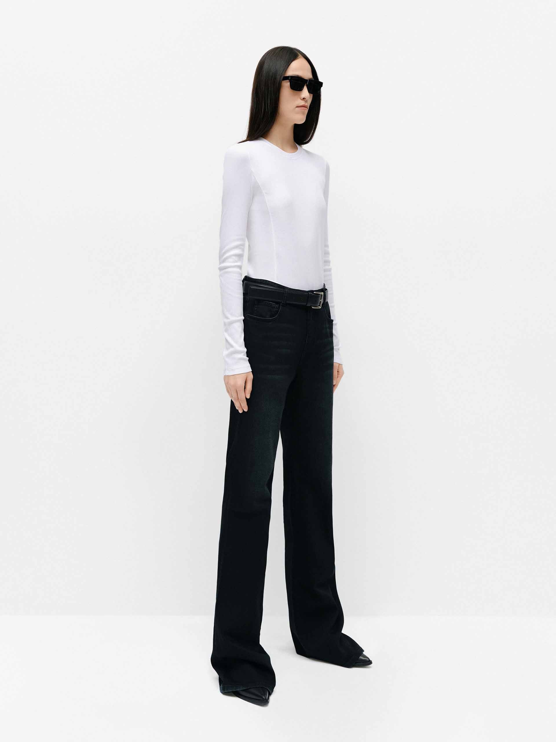 Black Wash Straight Leg Jeans for Women - High Waist Slim Fit Denim Pants - Perfect for Casual Wear, Office & Everyday Outfits