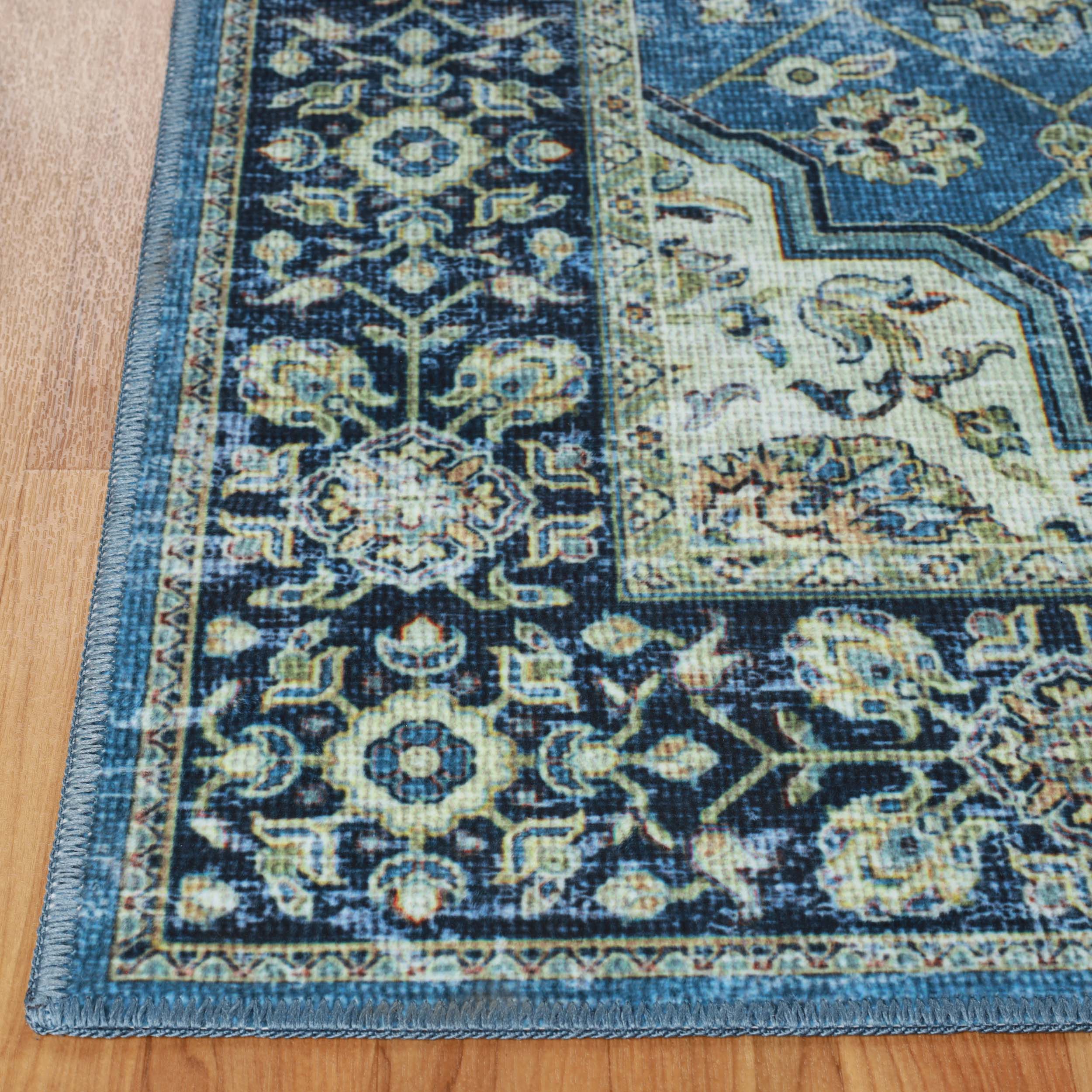 Jay Damask Medallion Bordered Washable Indoor Area Rug - Non-Slip Living Room Carpet, Bedroom Runner for Home Decor | Perfect for Hallways, Entryways & Cozy Spaces