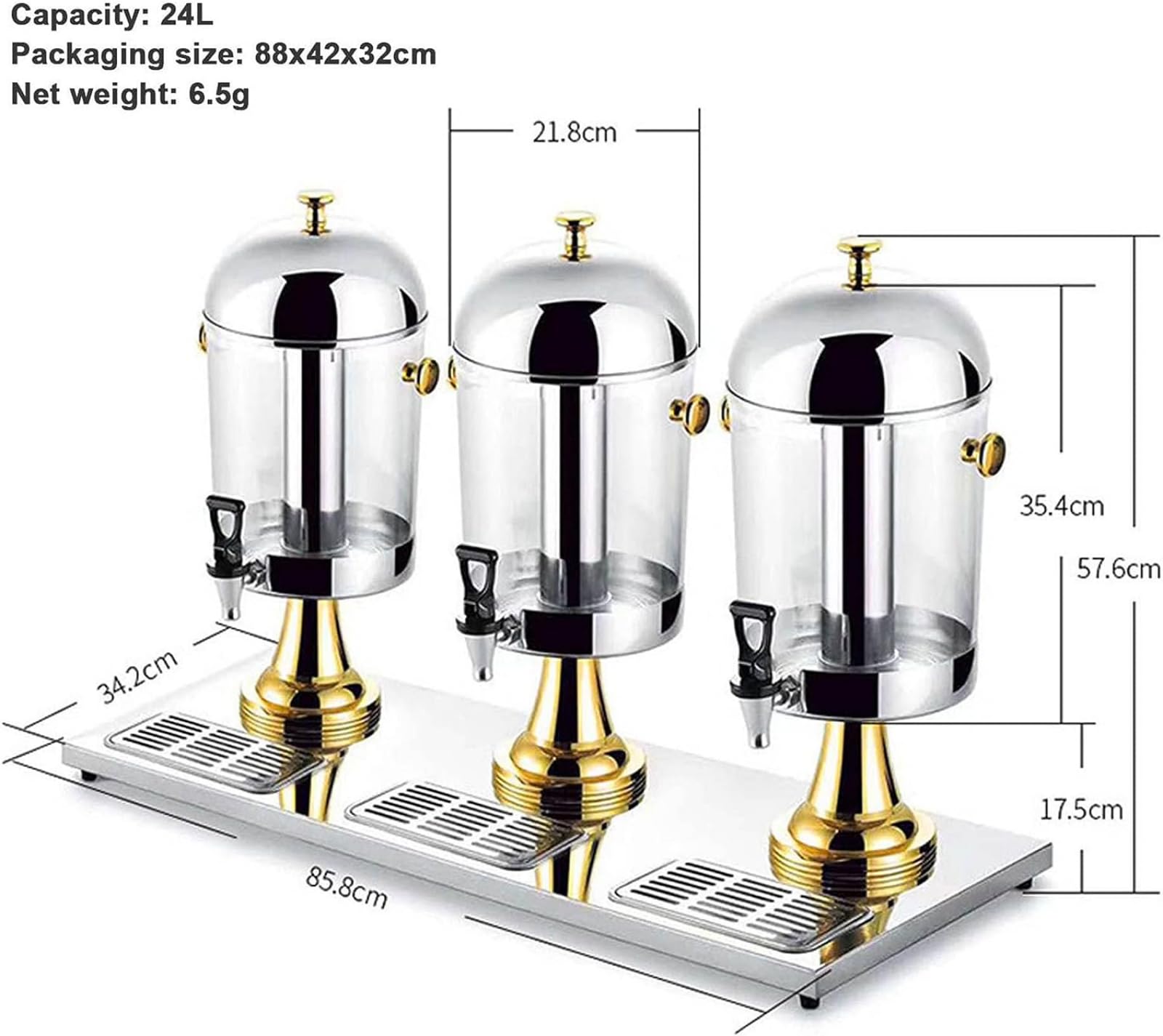 24L Stainless Steel Beverage Dispenser with Ice Core & Drip Trays - Self-Service Juice/Cocktail Dispenser, Water Tower for Parties, Events & Catering